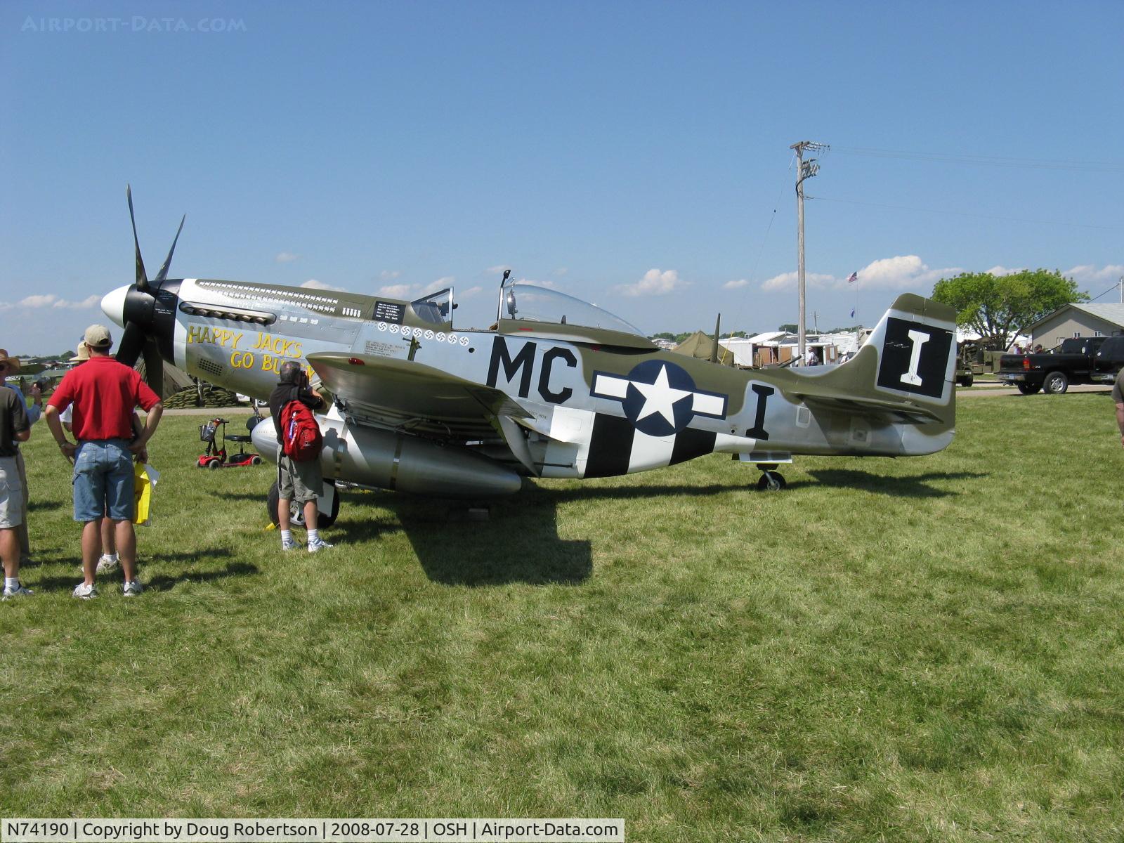 N74190, 1944 North American F-51D Mustang C/N 44-75452, 1944 North American F-51D MUSTANG 'Happy Jack's Go Buggy', Packard Merlin-Rolls V1650 1,695 Hp, Limited class. EAA 2008 Warbird Winner-Grand Champion World War II. Gold Wrench: Midwest Aero Restorations Ltd. , Danville, IL.