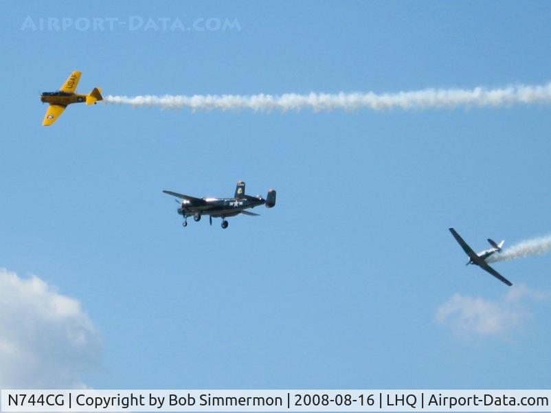 N744CG, 1944 North American B-25N Mitchell C/N 108-32141, Performing in formation with AT-6's at Wings of Victory airshow - Lancaster, Ohio