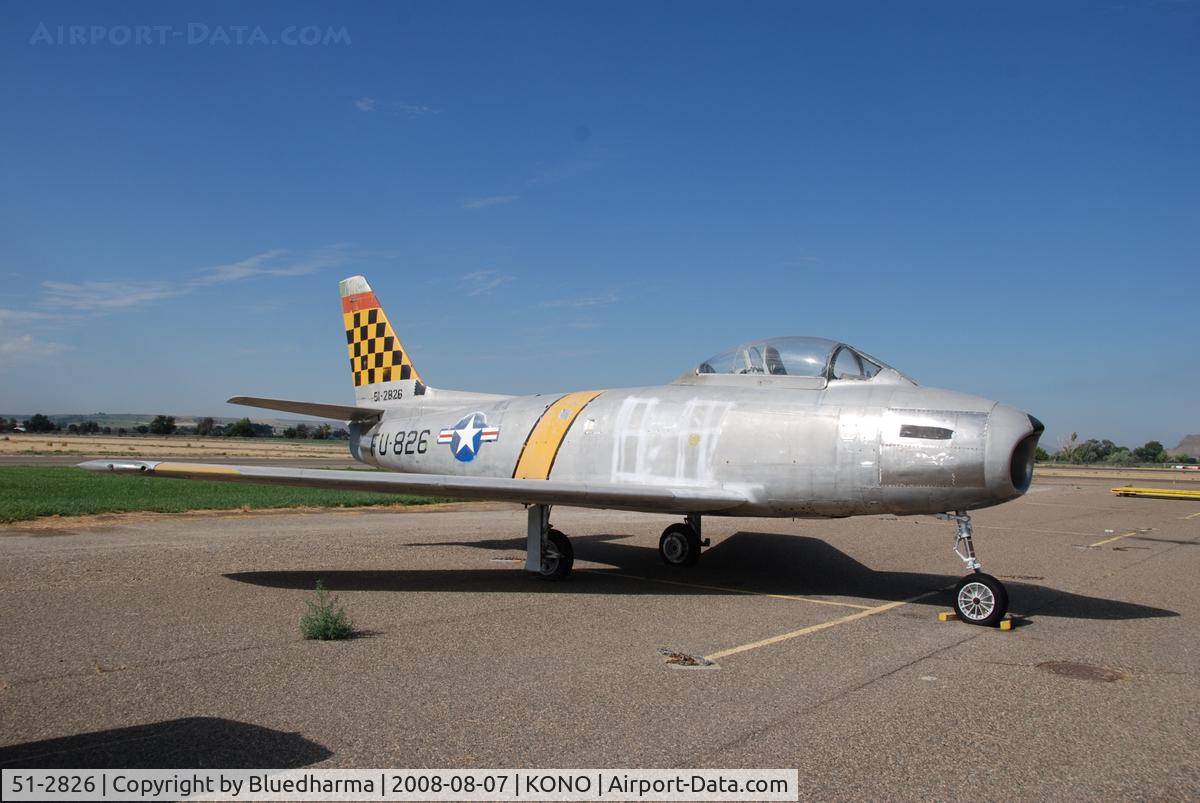 51-2826, 1952 North American F-86F-2 Sabre C/N 172-109, Parked at Ontario Airport. Korean War combat veteran. Part of Project GunVal. Part of the Merle Maine collection