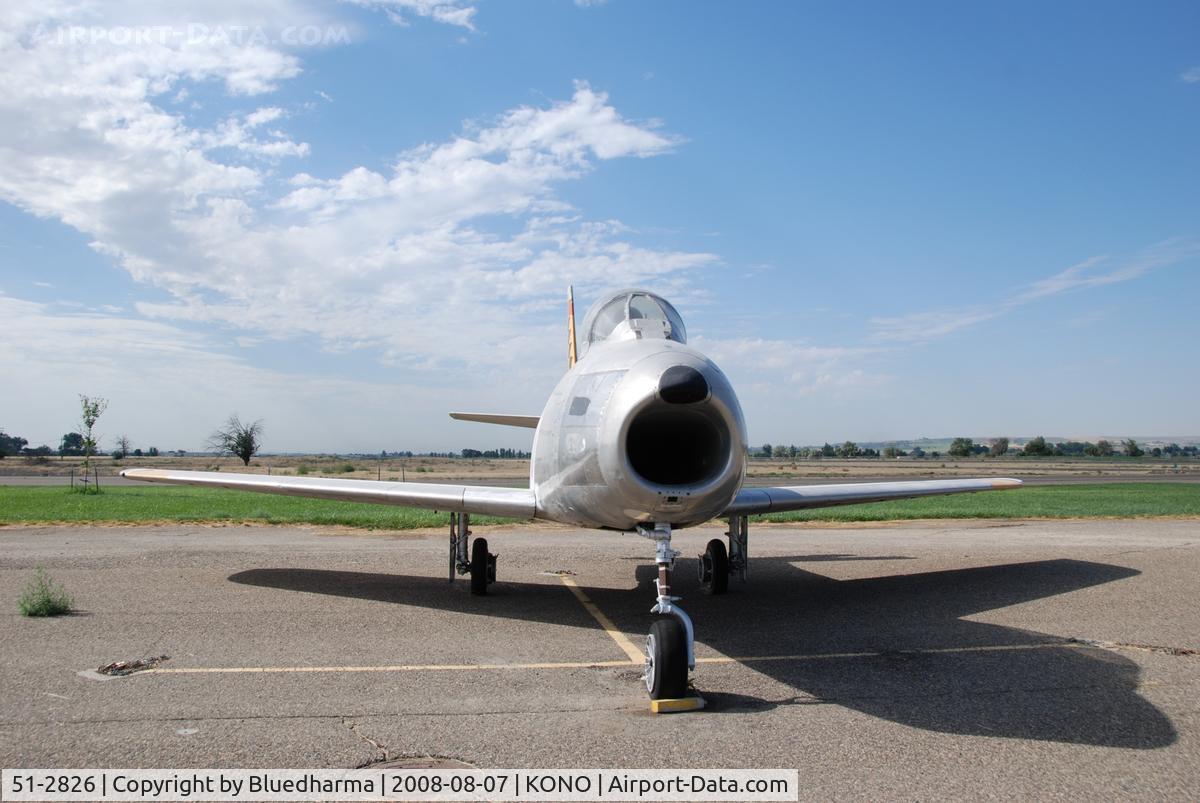 51-2826, 1952 North American F-86F-2 Sabre C/N 172-109, Parked at Ontario Airport. Korean War combat veteran. Part of Project GunVal. Part of the Merle Maine collection