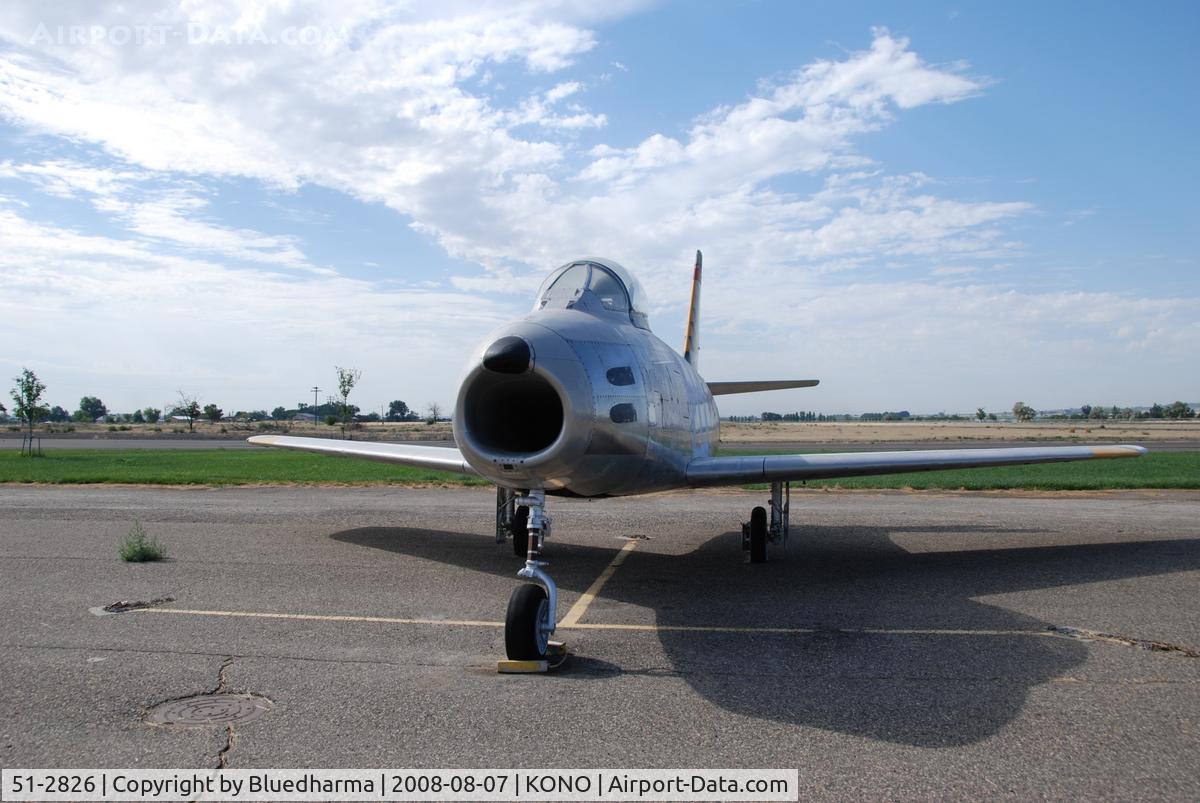 51-2826, 1952 North American F-86F-2 Sabre C/N 172-109, Parked at Ontario Airport. Korean War combat veteran. Part of Project GunVal. Part of the Merle Maine collection
