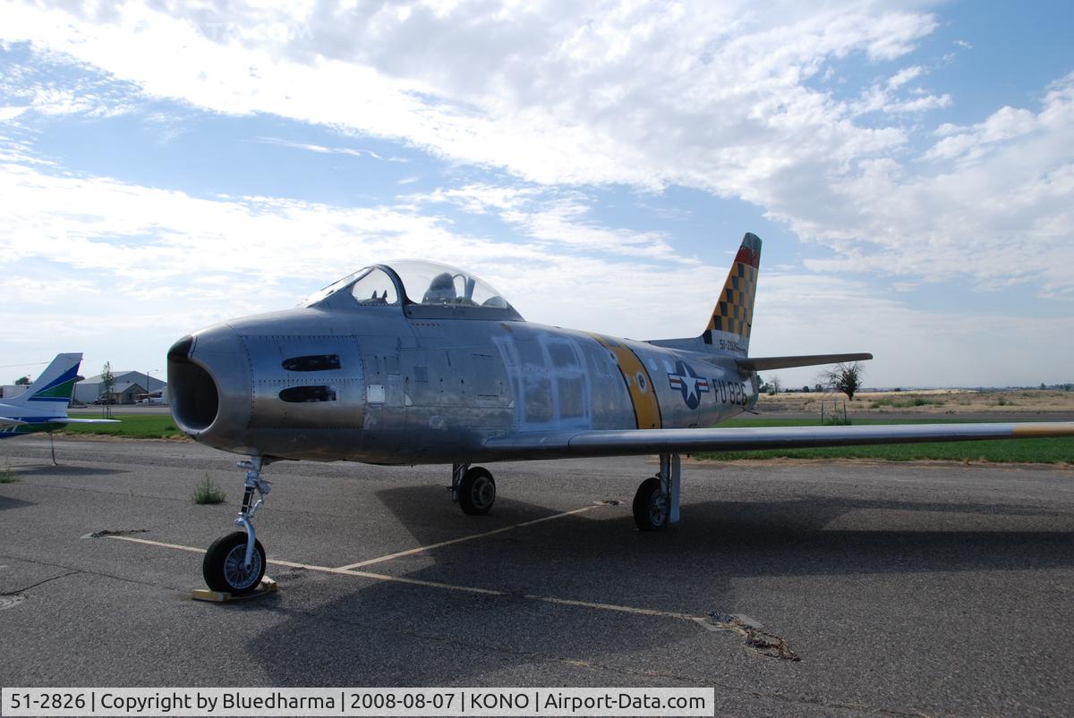 51-2826, 1952 North American F-86F-2 Sabre C/N 172-109, Parked at Ontario Airport. Korean War combat veteran. Part of Project GunVal. Part of the Merle Maine collection