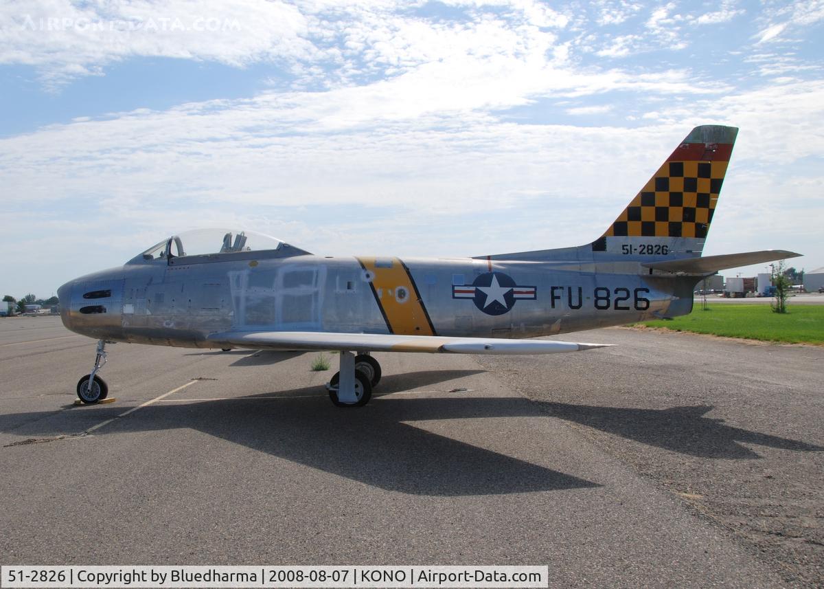 51-2826, 1952 North American F-86F-2 Sabre C/N 172-109, Parked at Ontario Airport. Korean War combat veteran. Part of Project GunVal. Part of the Merle Maine collection