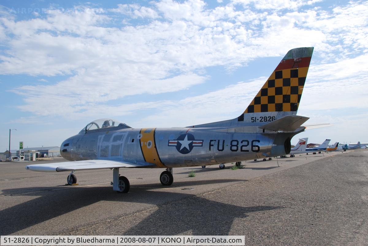51-2826, 1952 North American F-86F-2 Sabre C/N 172-109, Parked at Ontario Airport. Korean War combat veteran. Part of Project GunVal. Part of the Merle Maine collection