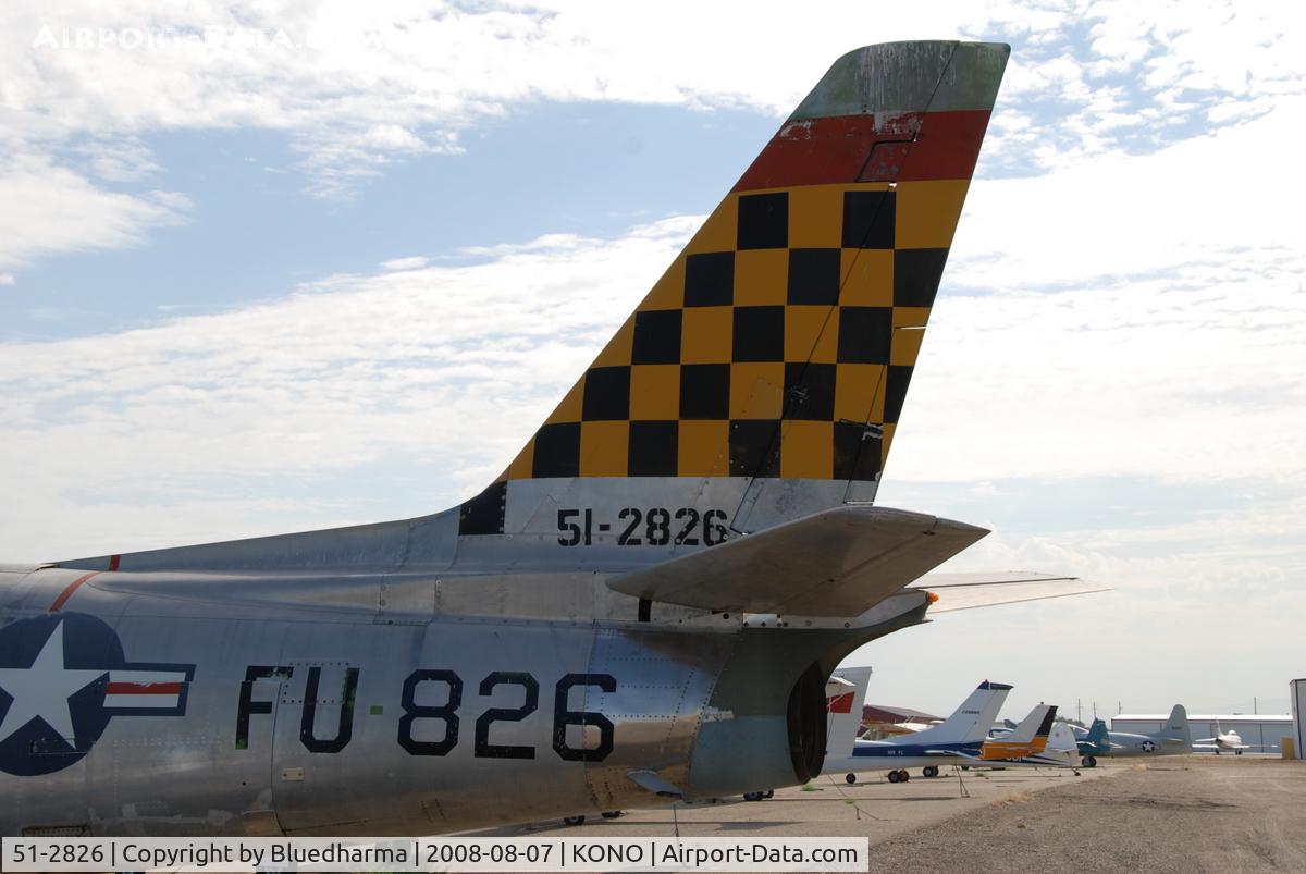 51-2826, 1952 North American F-86F-2 Sabre C/N 172-109, Parked at Ontario Airport. Korean War combat veteran. Part of Project GunVal. Part of the Merle Maine collection