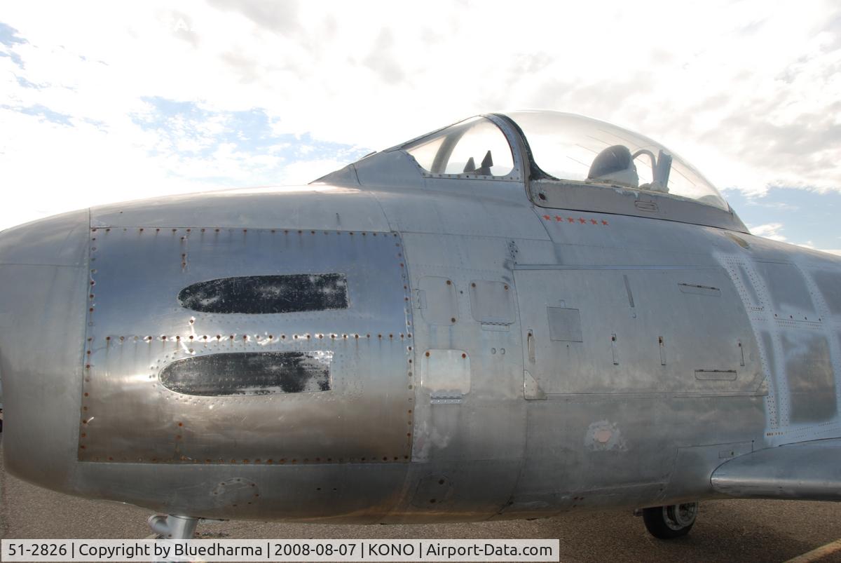 51-2826, 1952 North American F-86F-2 Sabre C/N 172-109, Parked at Ontario Airport. Korean War combat veteran. Part of Project GunVal. Part of the Merle Maine collection