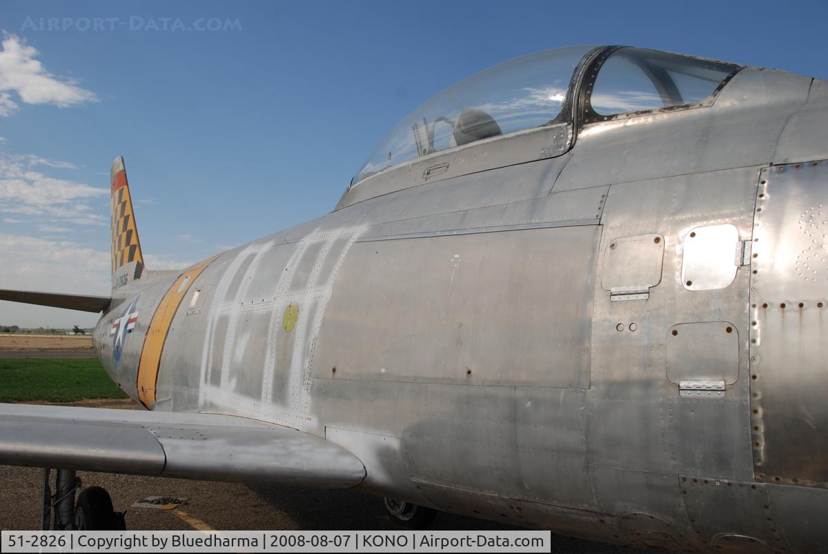 51-2826, 1952 North American F-86F-2 Sabre C/N 172-109, Parked at Ontario Airport. Korean War combat veteran. Part of Project GunVal. Part of the Merle Maine collection
