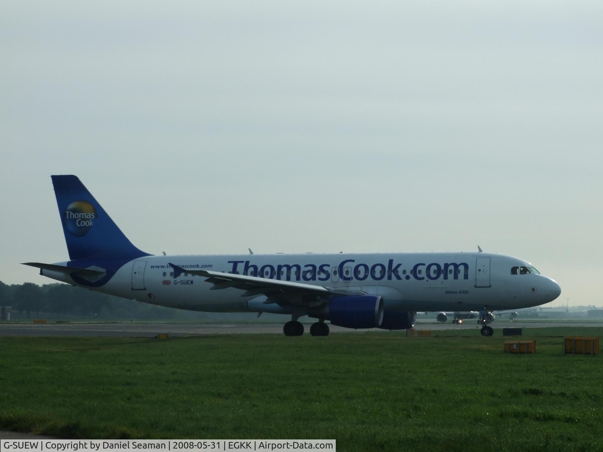G-SUEW, 2003 Airbus A320-214 C/N 1961, taking of runway 08r