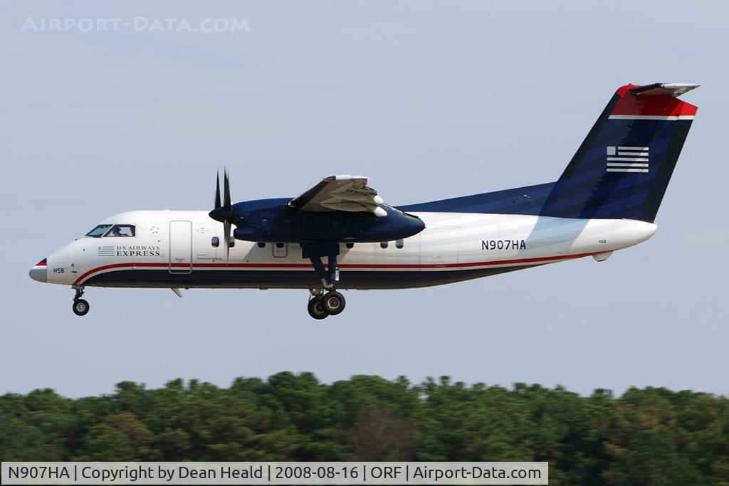 N907HA, 1985 De Havilland Canada DHC-8-102 Dash 8 C/N 011, US Airways Express (operated by Piedmont Airlines) N907HA (FLT PDT4171) arriving from New York La Guardia (KLGA).