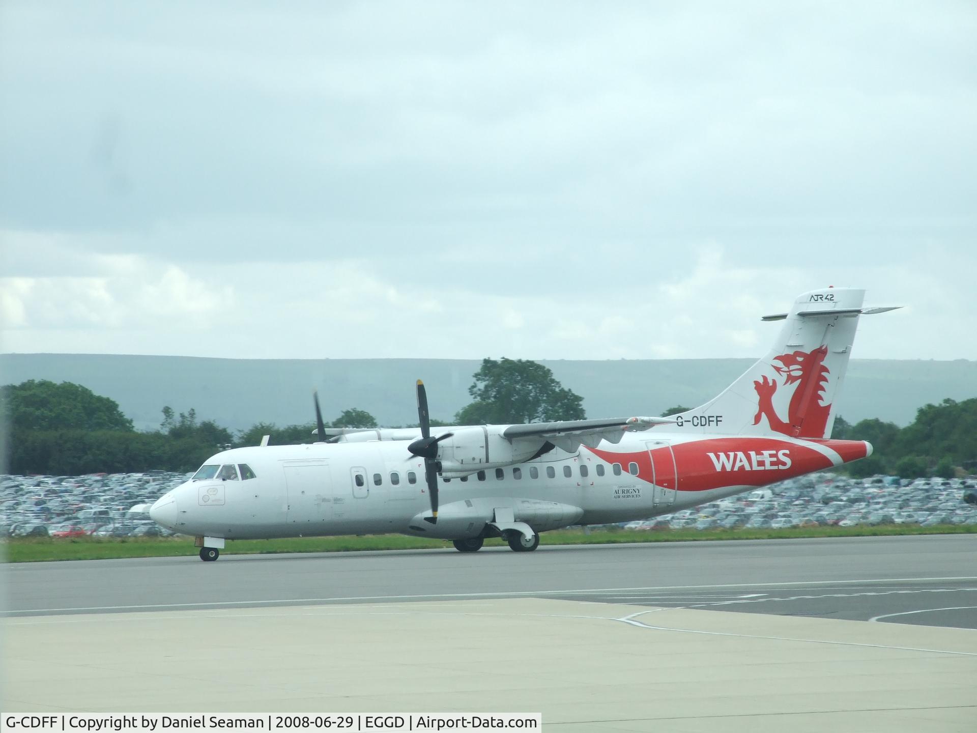 G-CDFF, 1992 ATR 42-320 C/N 331, taxing onto stand.