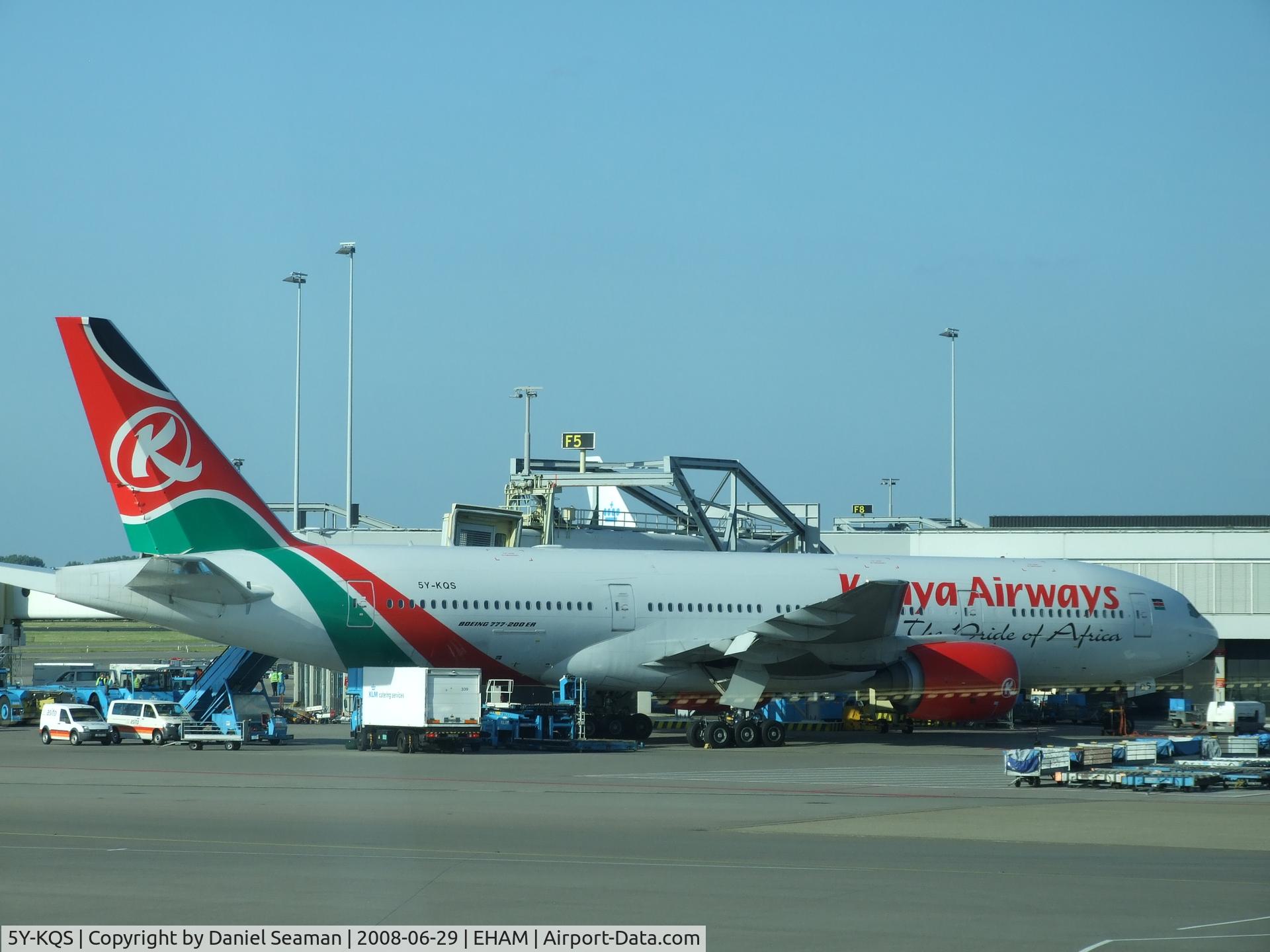 5Y-KQS, 2005 Boeing 777-2U8/ER C/N 33683, i am walking to the passport control after arriving from bristol.