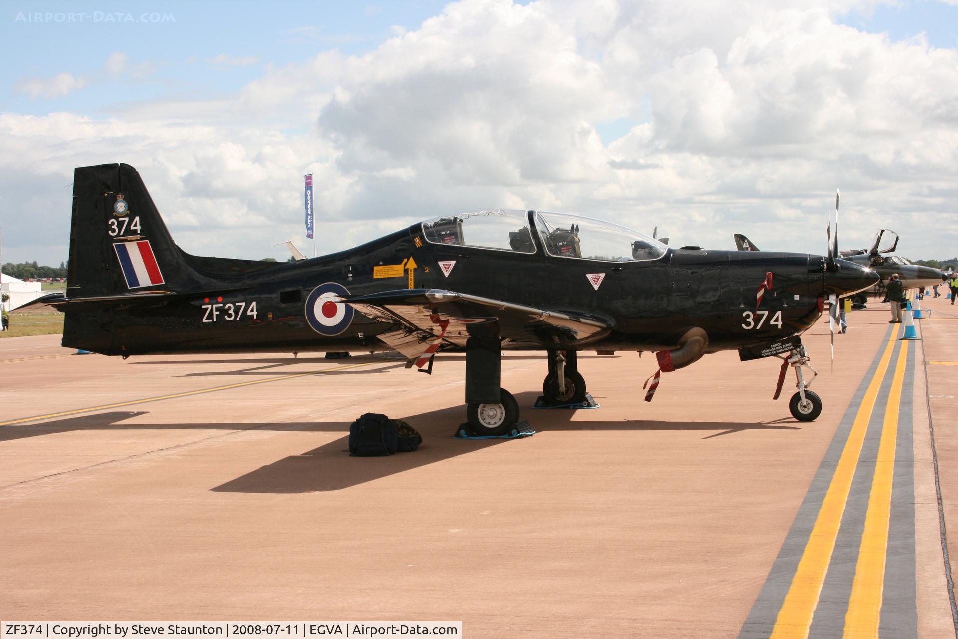 ZF374, 1992 Short S-312 Tucano T1 C/N S117/T88, Taken at the Royal International Air Tattoo 2008 during arrivals and departures (show days cancelled due to bad weather)