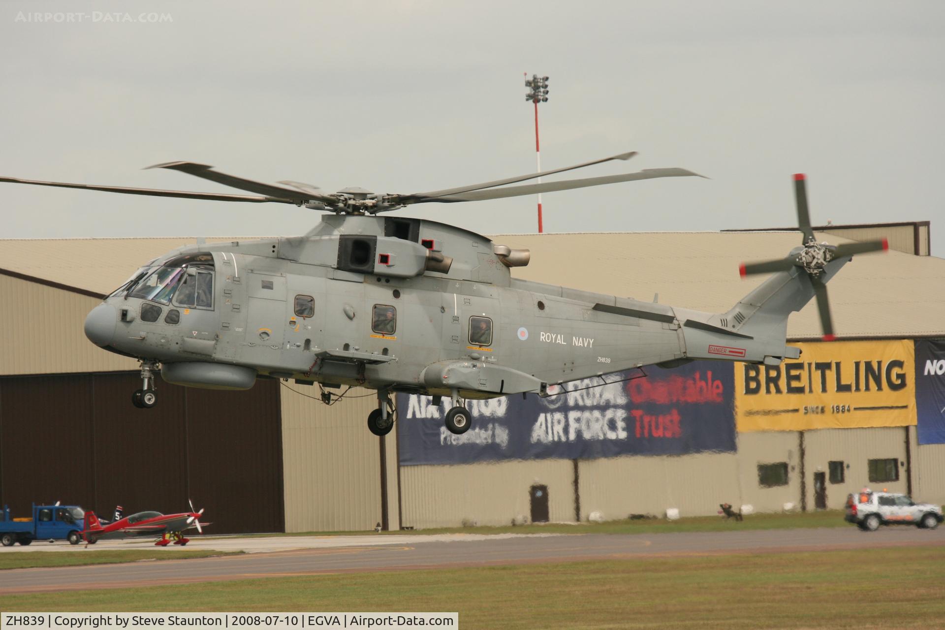 ZH839, 1999 AgustaWestland EH-101 Merlin HM.1 C/N 50081/RN19, Taken at the Royal International Air Tattoo 2008 during arrivals and departures (show days cancelled due to bad weather)