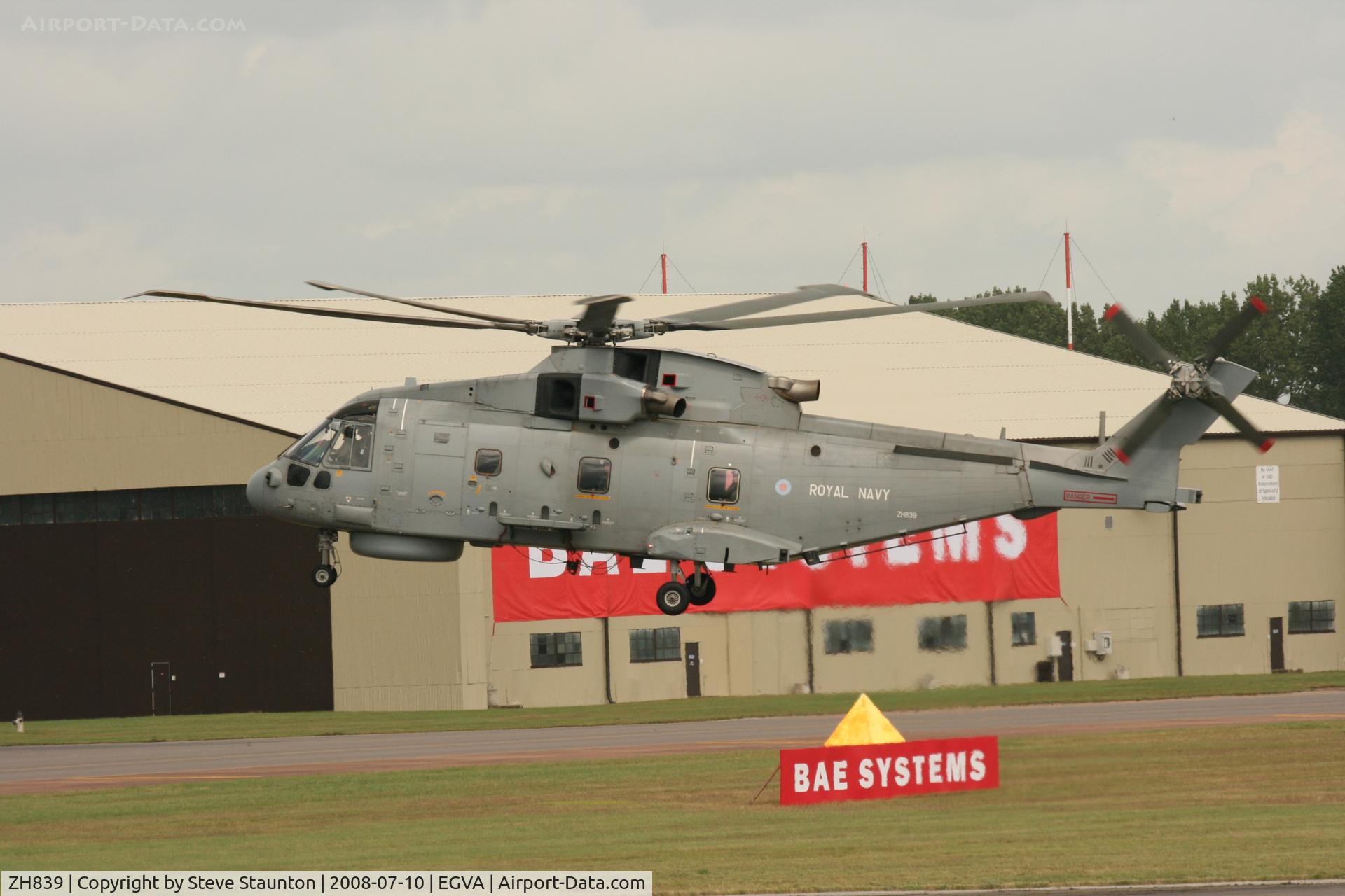 ZH839, 1999 AgustaWestland EH-101 Merlin HM.1 C/N 50081/RN19, Taken at the Royal International Air Tattoo 2008 during arrivals and departures (show days cancelled due to bad weather)