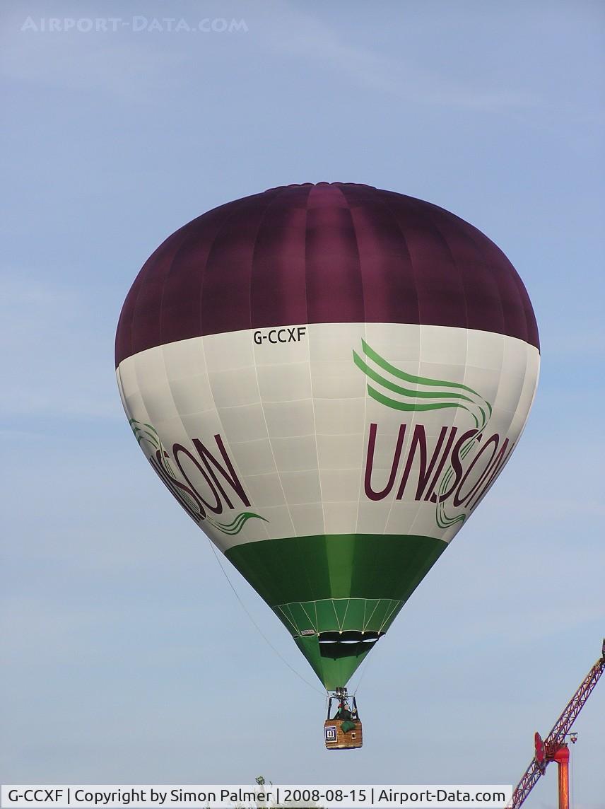 G-CCXF, 2004 Cameron Balloons Z-90 C/N 10593, Cameron Z90 sponsored by UNISON at Northampton Borough Council's balloon festival