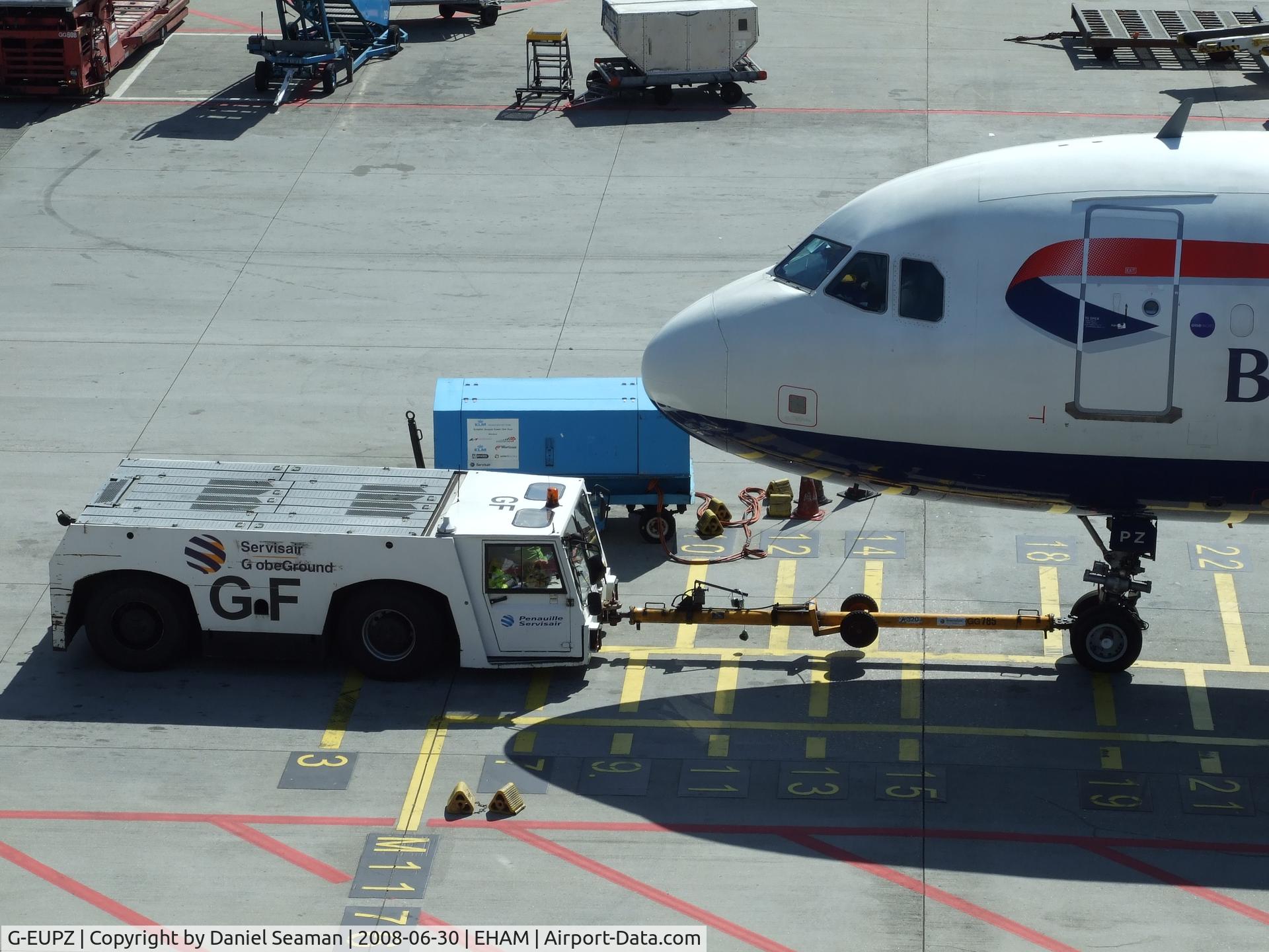 G-EUPZ, 2001 Airbus A319-131 C/N 1510, push back.