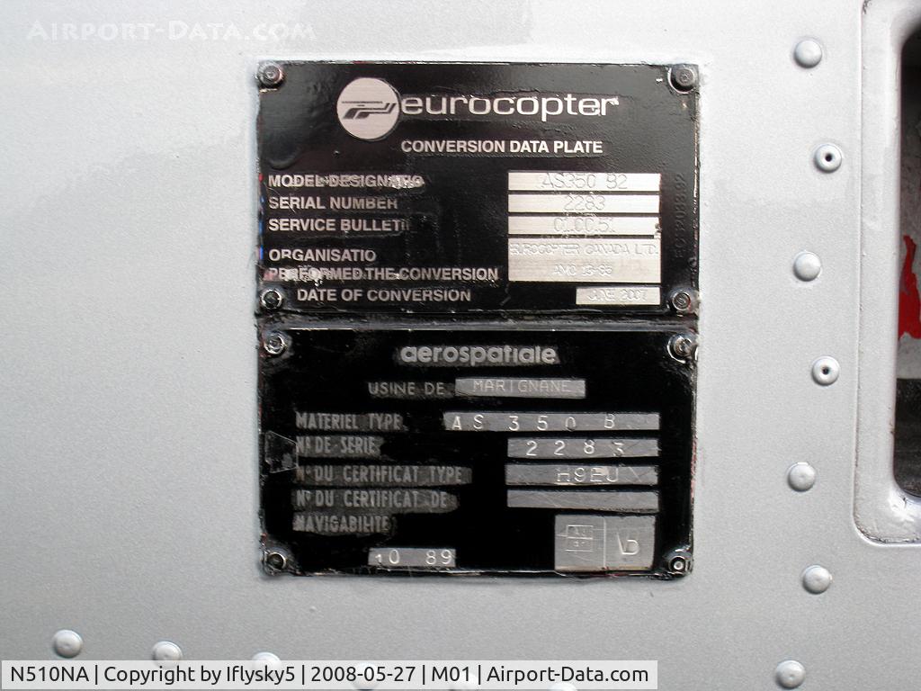 N510NA, 1989 Eurocopter AS-350B-2 Ecureuil Ecureuil C/N 2283, N510NA AS-350 B2