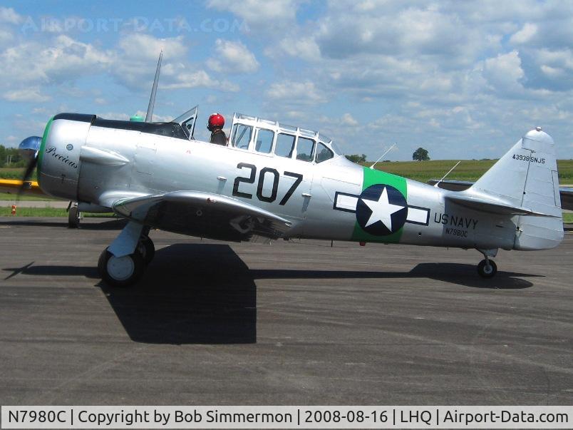 N7980C, 1943 North American SNJ-5 Texan Texan C/N 43938, Preparing for a demonstration flight at Wings of Victory airshow - Lancaster, Ohio