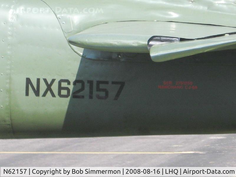 N62157, Nanchang CJ-6A C/N 2751259, Tail detail. On display at Wings of Victory airshow - Lancaster, Ohio