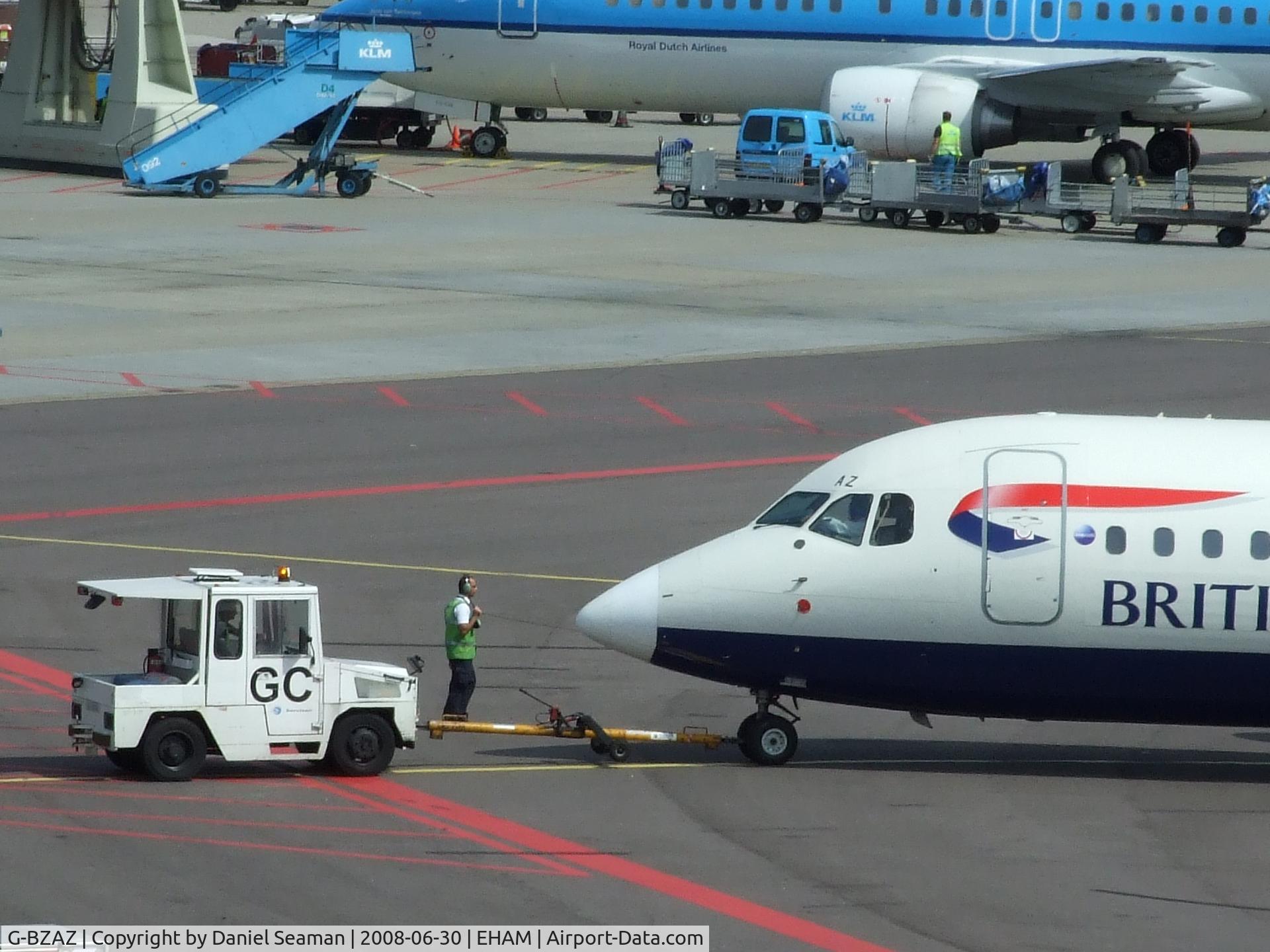 G-BZAZ, 2000 British Aerospace Avro 146-RJ100 C/N E3369, push back.
