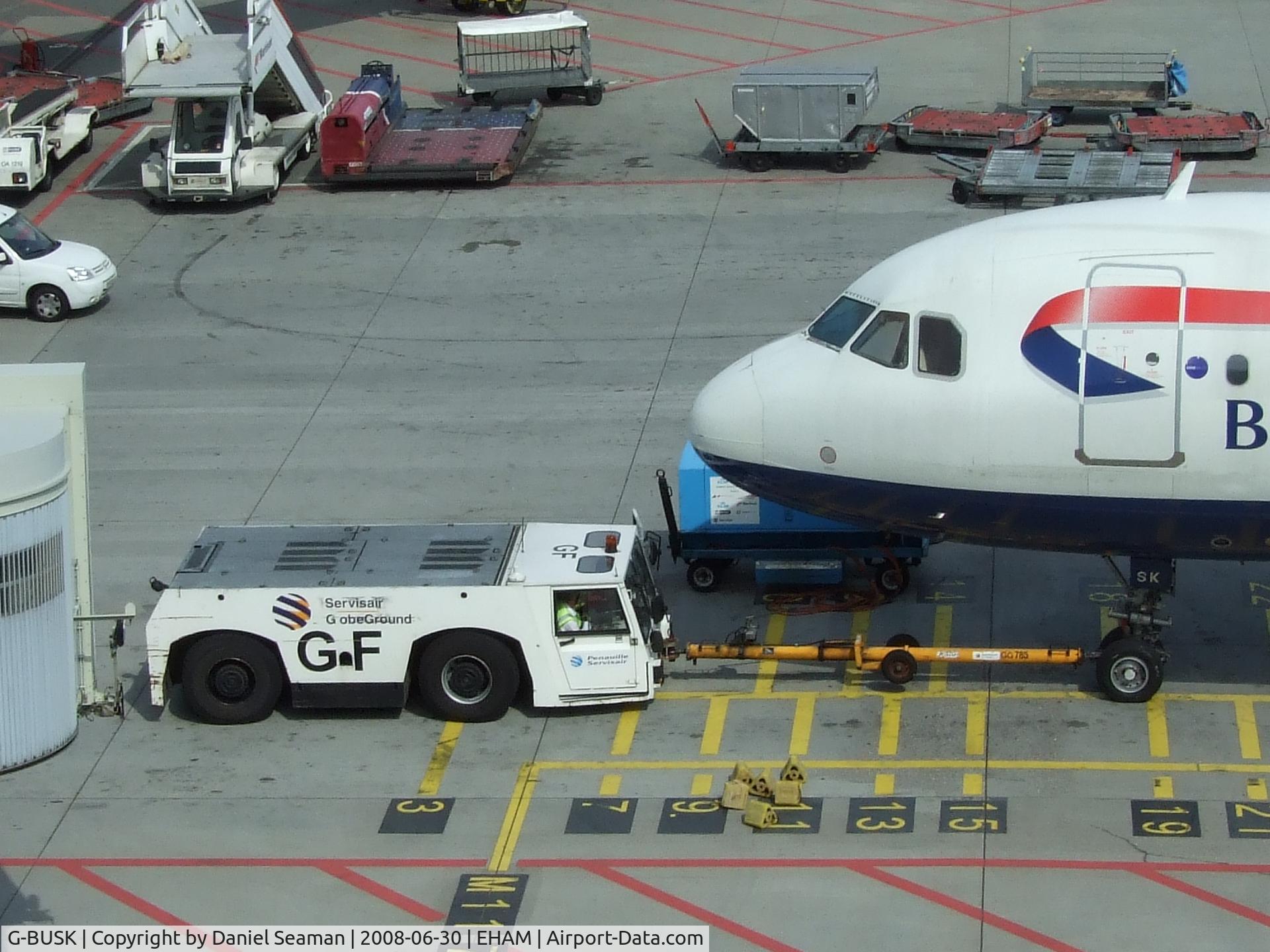 G-BUSK, 1990 Airbus A320-211 C/N 120, push back.