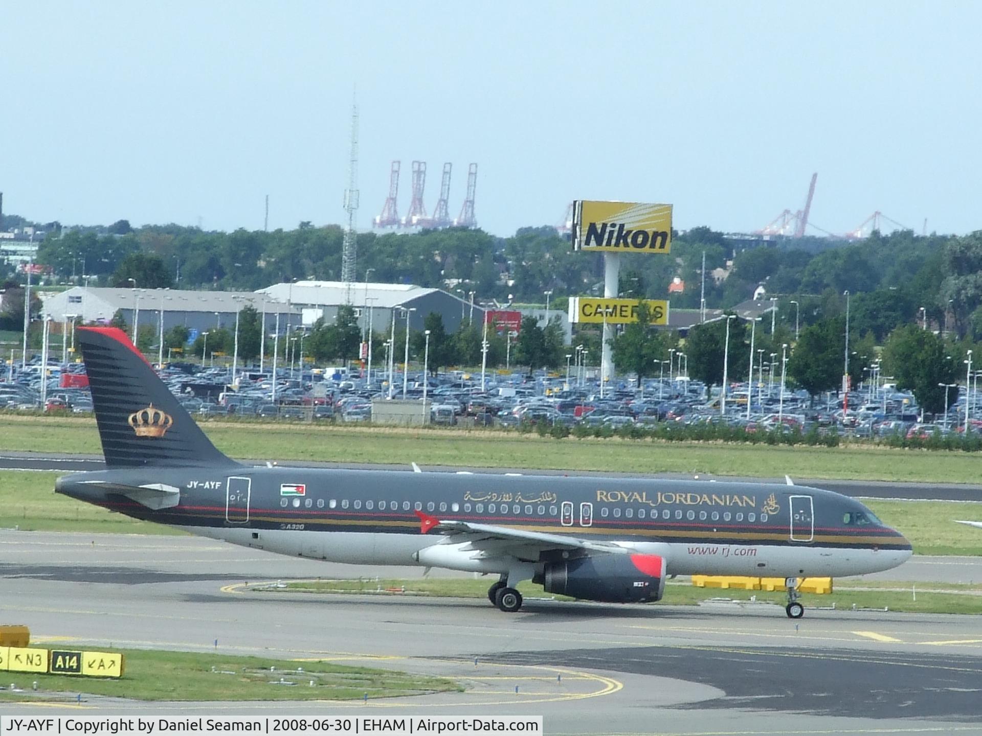 JY-AYF, 2006 Airbus A320-232 C/N 2692, taxing onto stand.