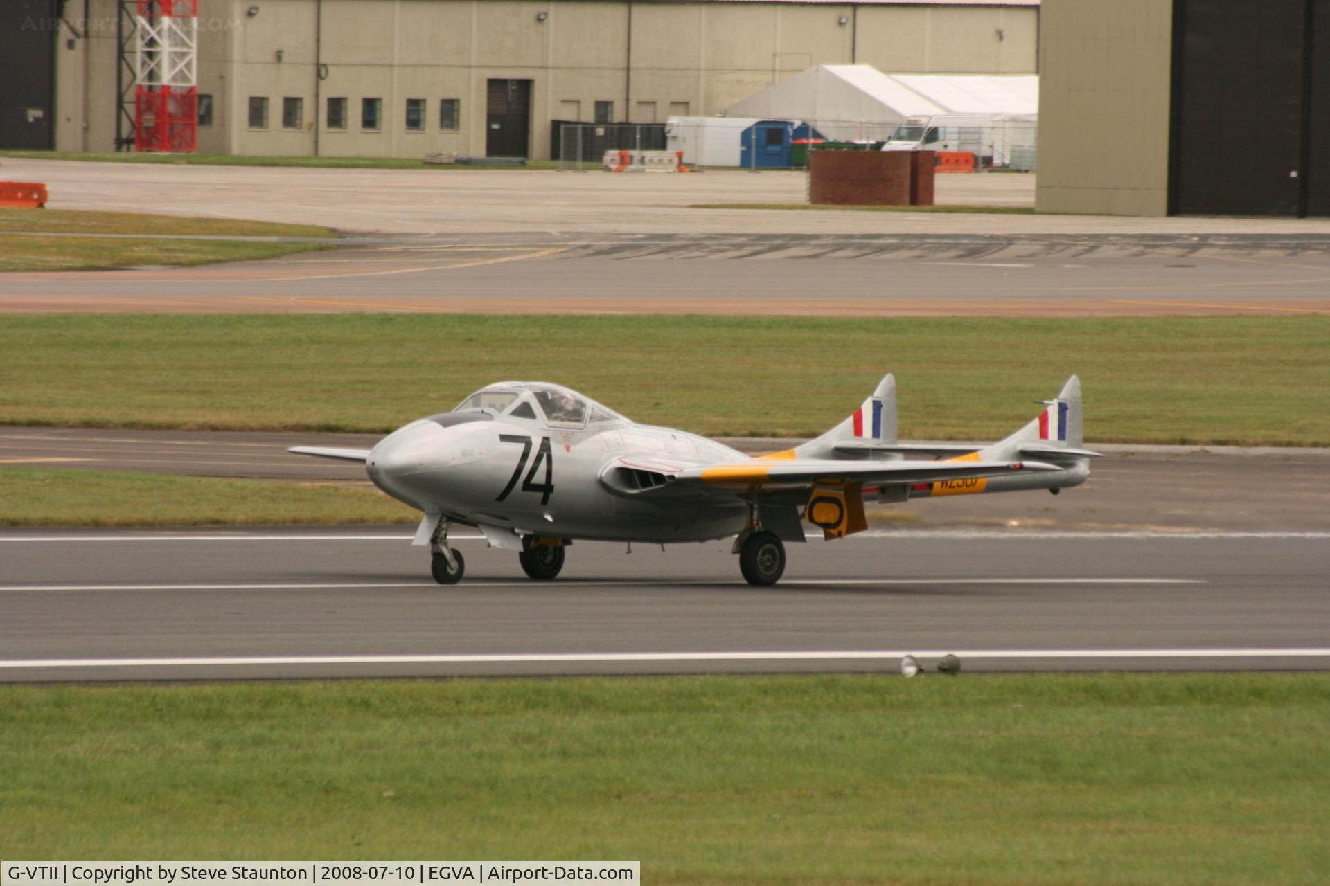 G-VTII, 1954 De Havilland DH-115 Vampire T.11 C/N 15127, Taken at the Royal International Air Tattoo 2008 during arrivals and departures (show days cancelled due to bad weather)