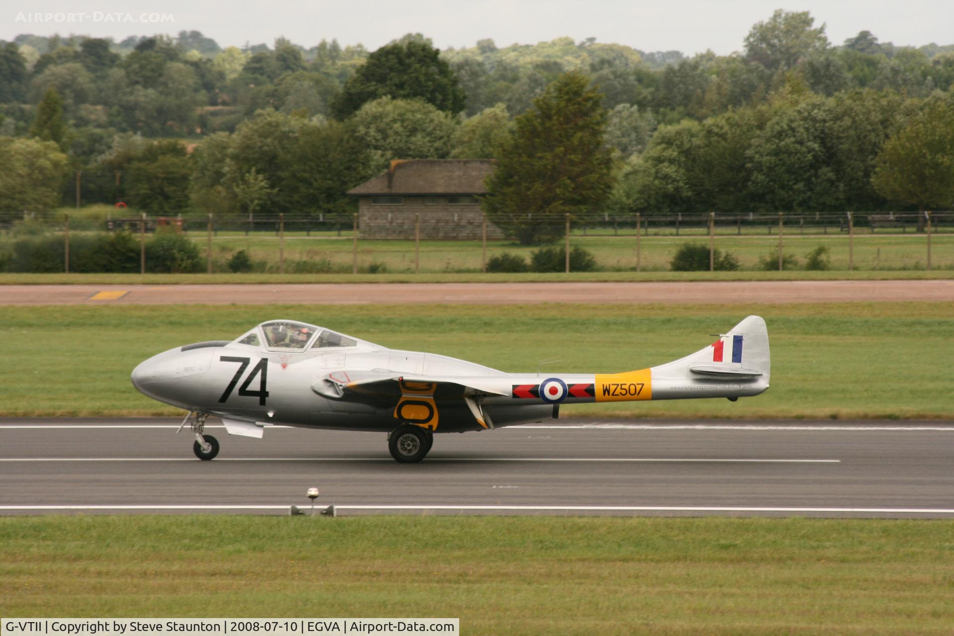 G-VTII, 1954 De Havilland DH-115 Vampire T.11 C/N 15127, Taken at the Royal International Air Tattoo 2008 during arrivals and departures (show days cancelled due to bad weather)