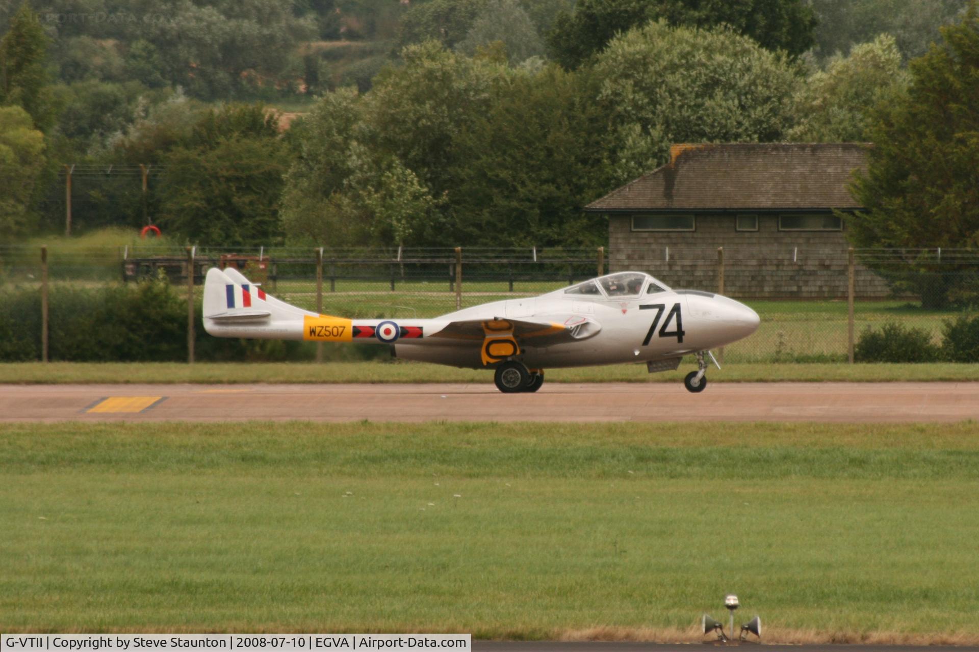 G-VTII, 1954 De Havilland DH-115 Vampire T.11 C/N 15127, Taken at the Royal International Air Tattoo 2008 during arrivals and departures (show days cancelled due to bad weather)