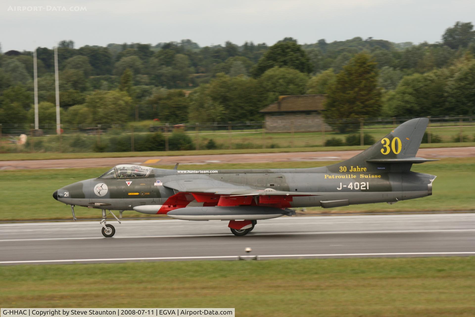 G-HHAC, 1959 Hawker Hunter F.58 C/N 41H-691770, Taken at the Royal International Air Tattoo 2008 during arrivals and departures (show days cancelled due to bad weather)
