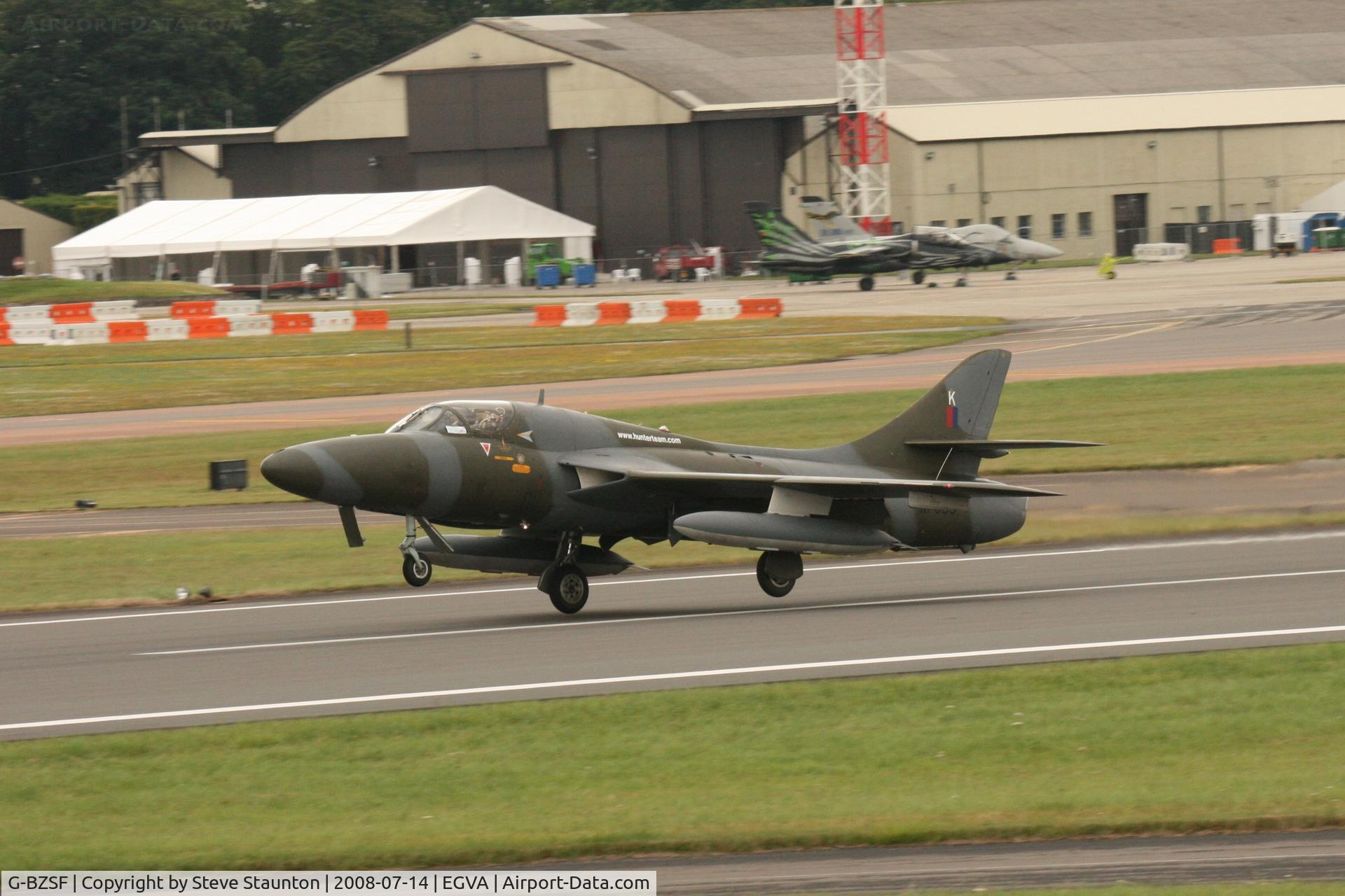 G-BZSF, 1956 Hawker Hunter T.8B C/N HABL-003150, Taken at the Royal International Air Tattoo 2008 during arrivals and departures (show days cancelled due to bad weather)