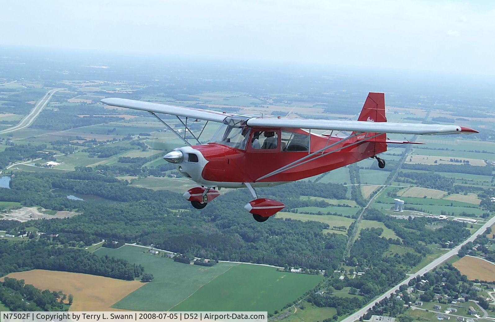 N7502F, 1969 Champion 7ECA Citabria C/N 713, Just departed Geneseo heading home in Stinson SR-9C.