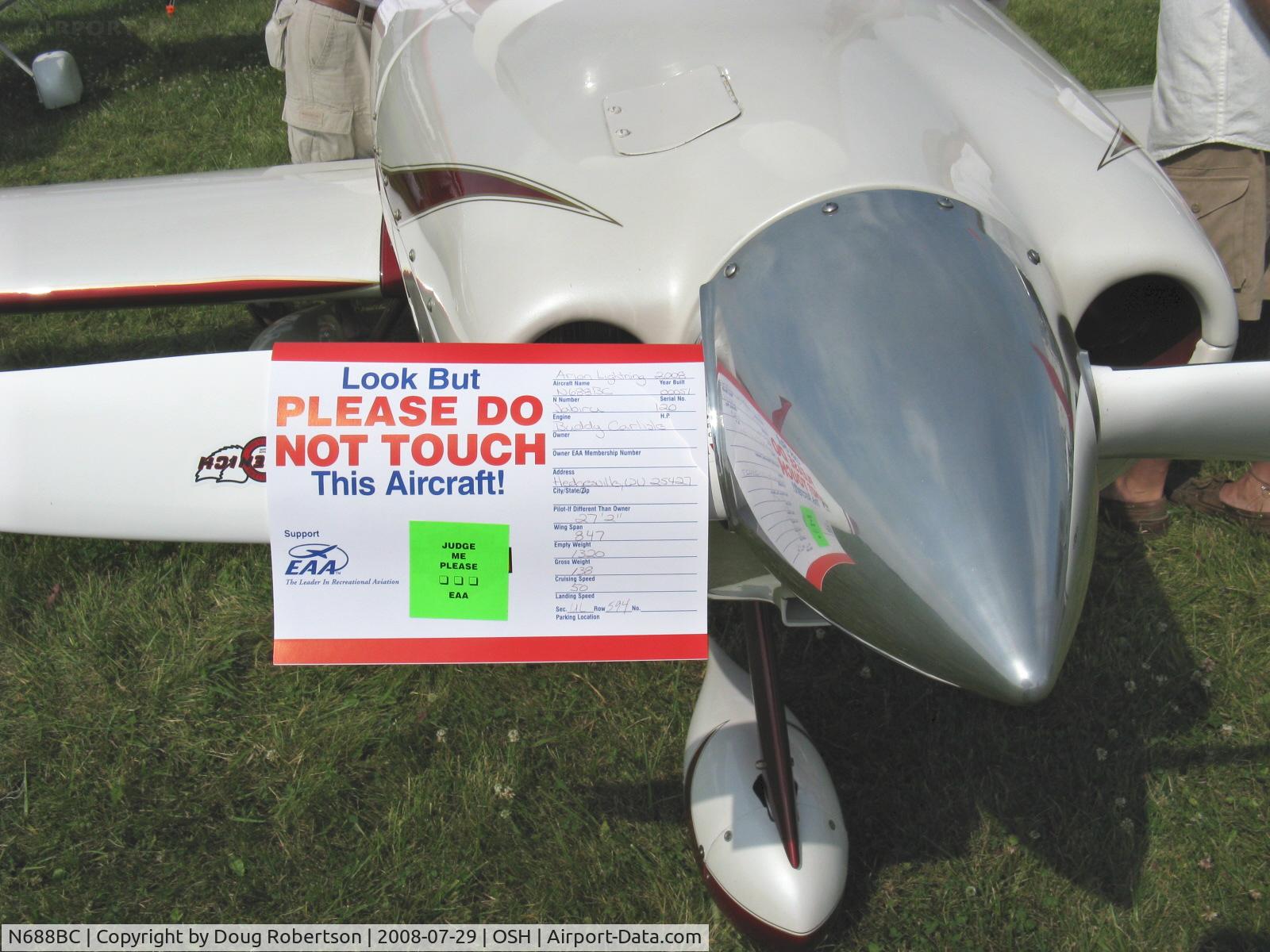 N688BC, Arion Lightning LS-1 C/N 00051, Carlisle ARION LIGHTNING, Jabiru 120 Hp, data