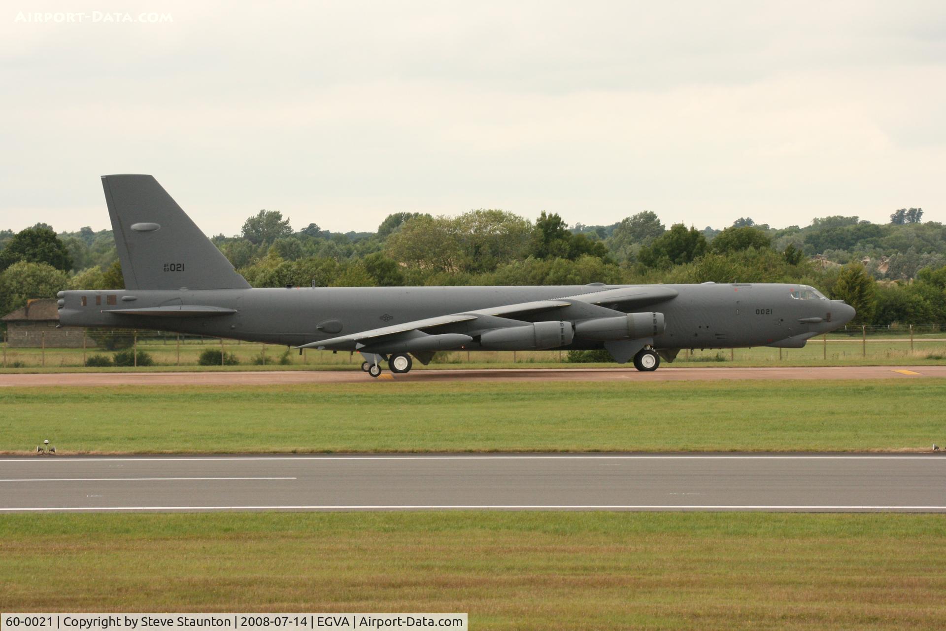 60-0021, 1960 Boeing B-52H Stratofortress C/N 464386, Taken at the Royal International Air Tattoo 2008 during arrivals and departures (show days cancelled due to bad weather)