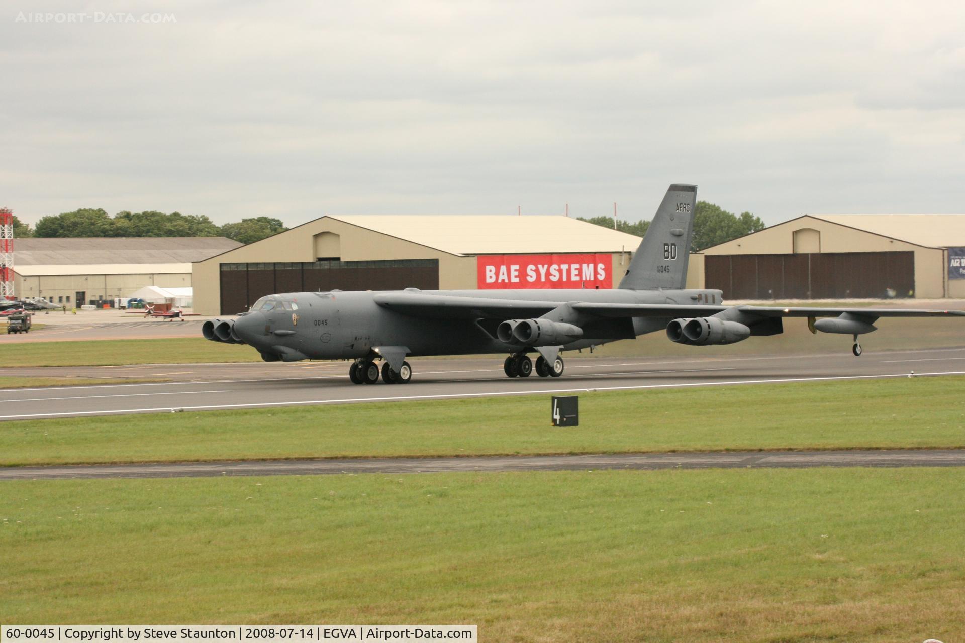 60-0045, 1960 Boeing B-52H Stratofortress C/N 464410, Taken at the Royal International Air Tattoo 2008 during arrivals and departures (show days cancelled due to bad weather)