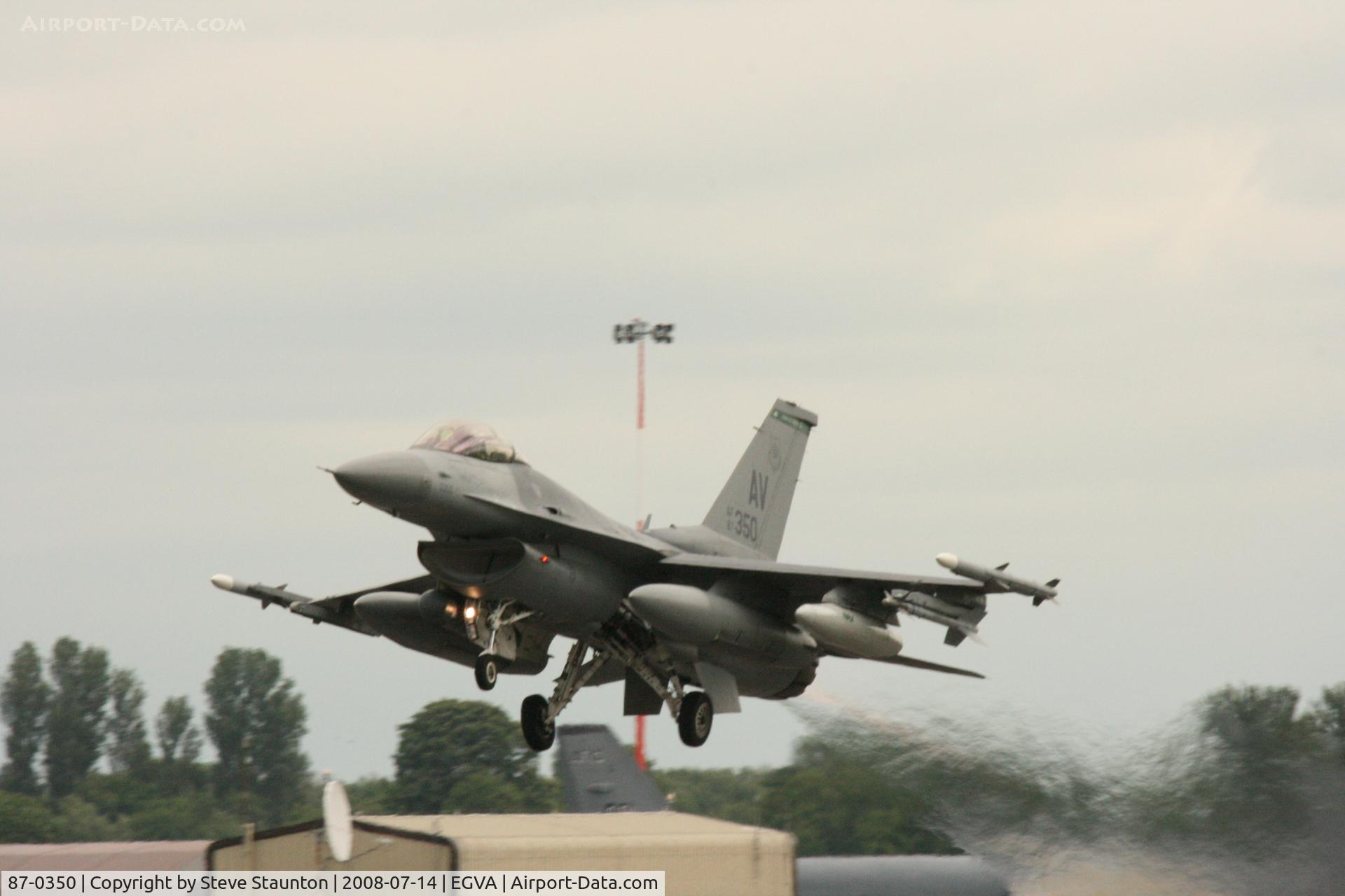 87-0350, 1987 General Dynamics F-16C Fighting Falcon C/N 1C-1, Taken at the Royal International Air Tattoo 2008 during arrivals and departures (show days cancelled due to bad weather)