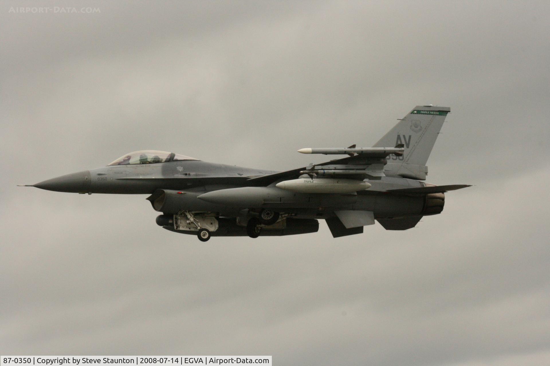 87-0350, 1987 General Dynamics F-16C Fighting Falcon C/N 1C-1, Taken at the Royal International Air Tattoo 2008 during arrivals and departures (show days cancelled due to bad weather)