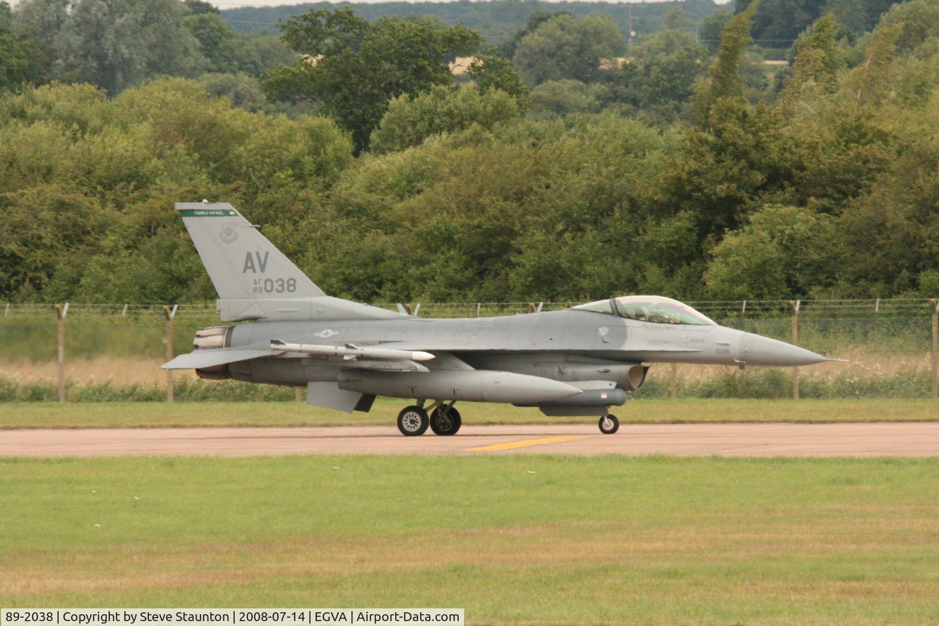 89-2038, 1989 General Dynamics F-16CG Night Falcon C/N 1C-191, Taken at the Royal International Air Tattoo 2008 during arrivals and departures (show days cancelled due to bad weather)
