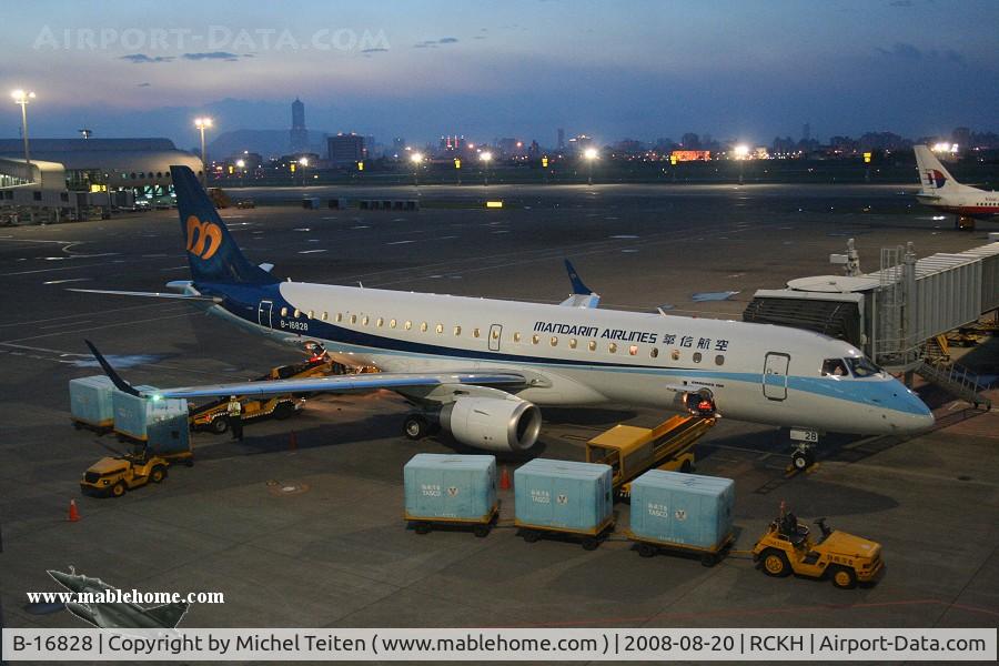 B-16828, 2008 Embraer 190AR (ERJ-190-100IGW) C/N 19000190, Mandarin Airlines CI198 waiting for its passengers to TPE