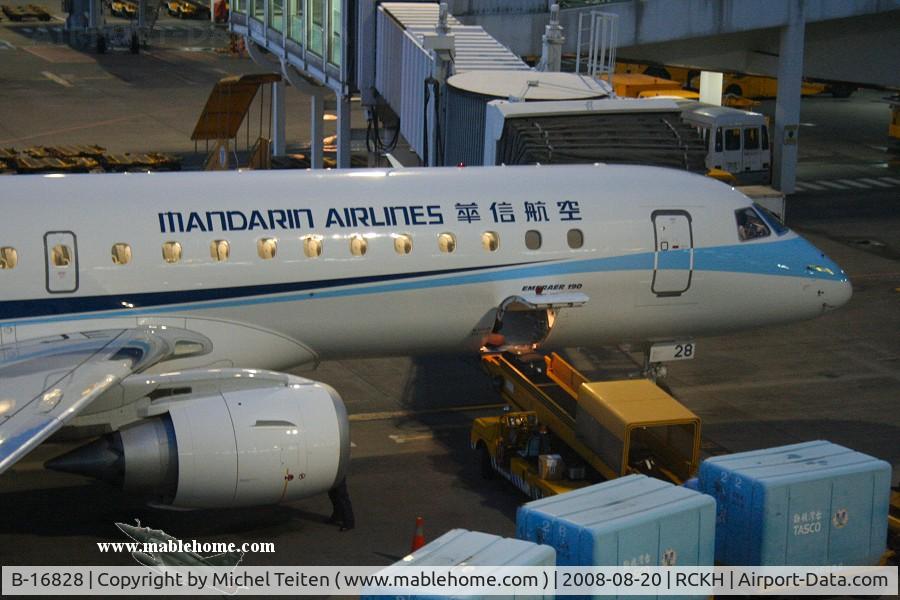 B-16828, 2008 Embraer 190AR (ERJ-190-100IGW) C/N 19000190, Mandarin Airlines CI198 waiting for its passengers to TPE