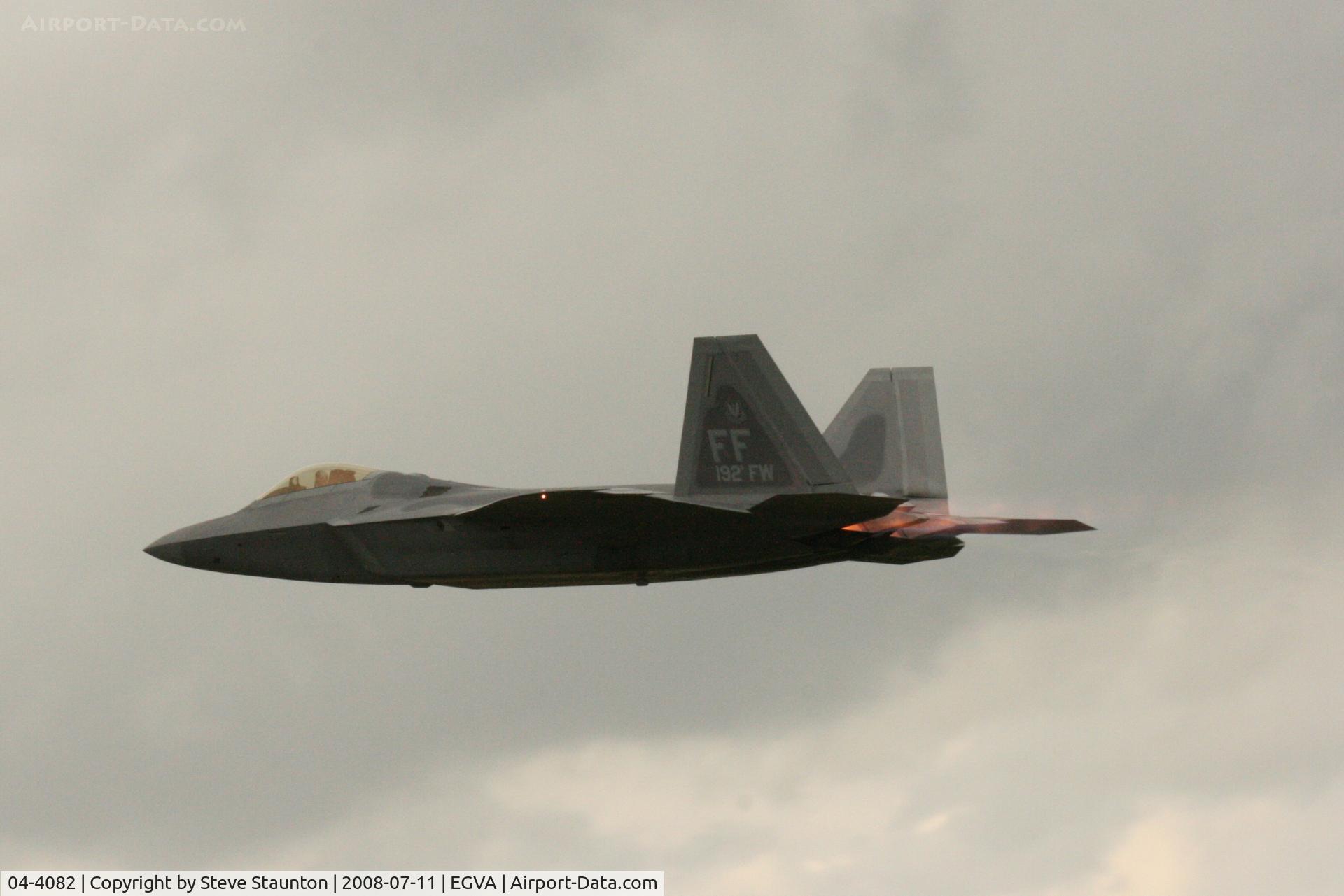 04-4082, 2004 Lockheed Martin F-22A Raptor C/N 4082, Taken at the Royal International Air Tattoo 2008 during arrivals and departures (show days cancelled due to bad weather)