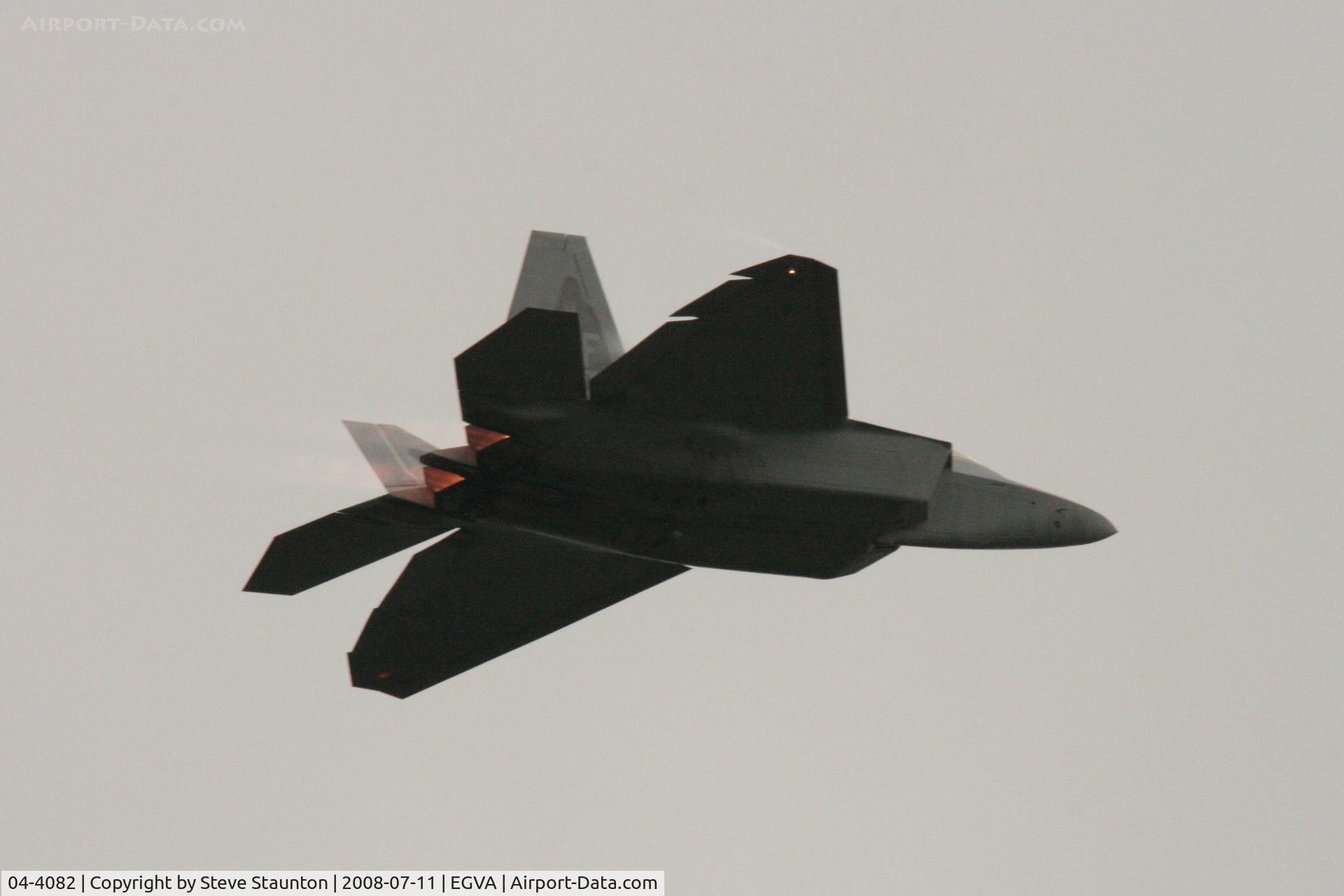 04-4082, 2004 Lockheed Martin F-22A Raptor C/N 4082, Taken at the Royal International Air Tattoo 2008 during arrivals and departures (show days cancelled due to bad weather)