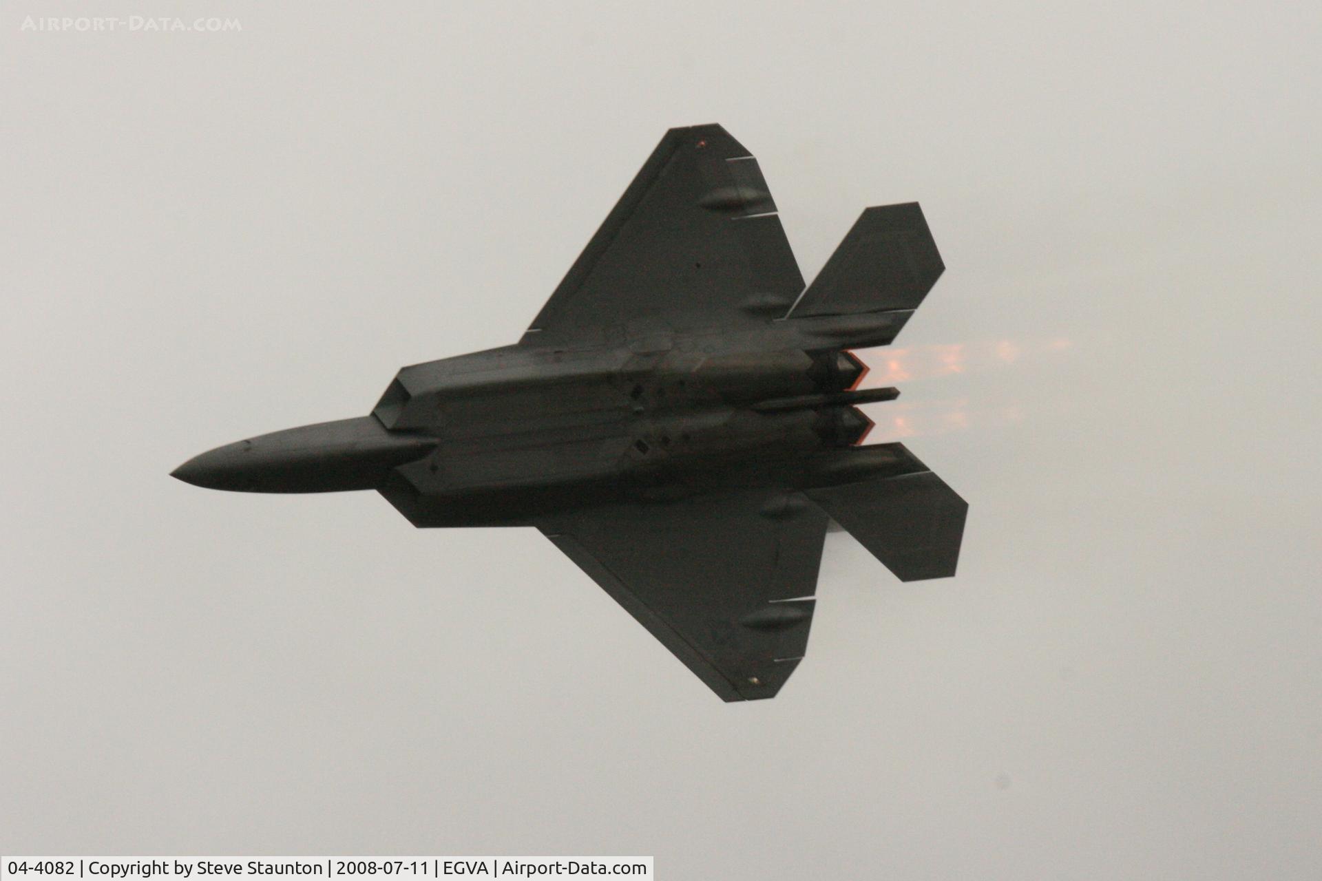 04-4082, 2004 Lockheed Martin F-22A Raptor C/N 4082, Taken at the Royal International Air Tattoo 2008 during arrivals and departures (show days cancelled due to bad weather)
