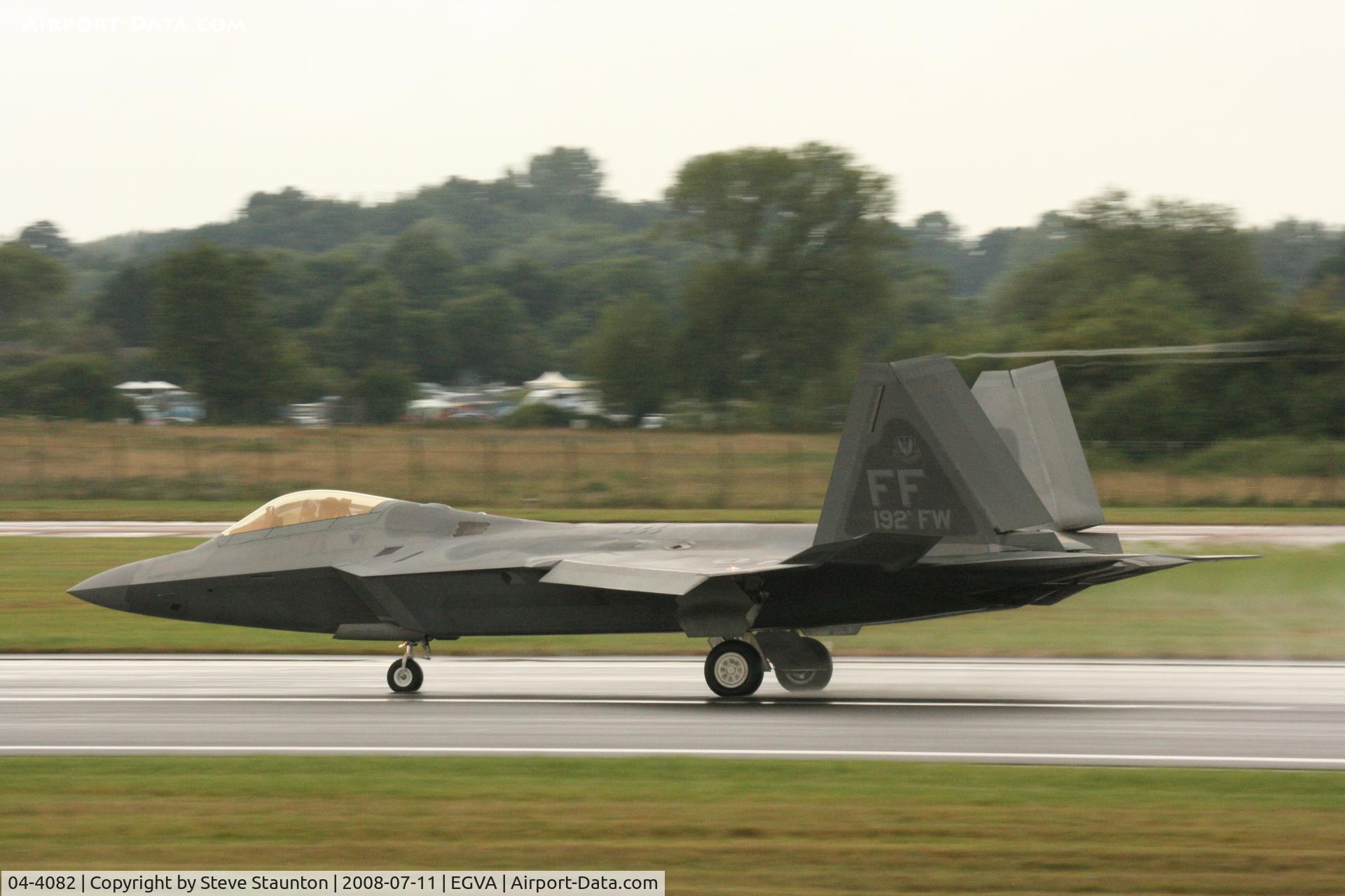 04-4082, 2004 Lockheed Martin F-22A Raptor C/N 4082, Taken at the Royal International Air Tattoo 2008 during arrivals and departures (show days cancelled due to bad weather)