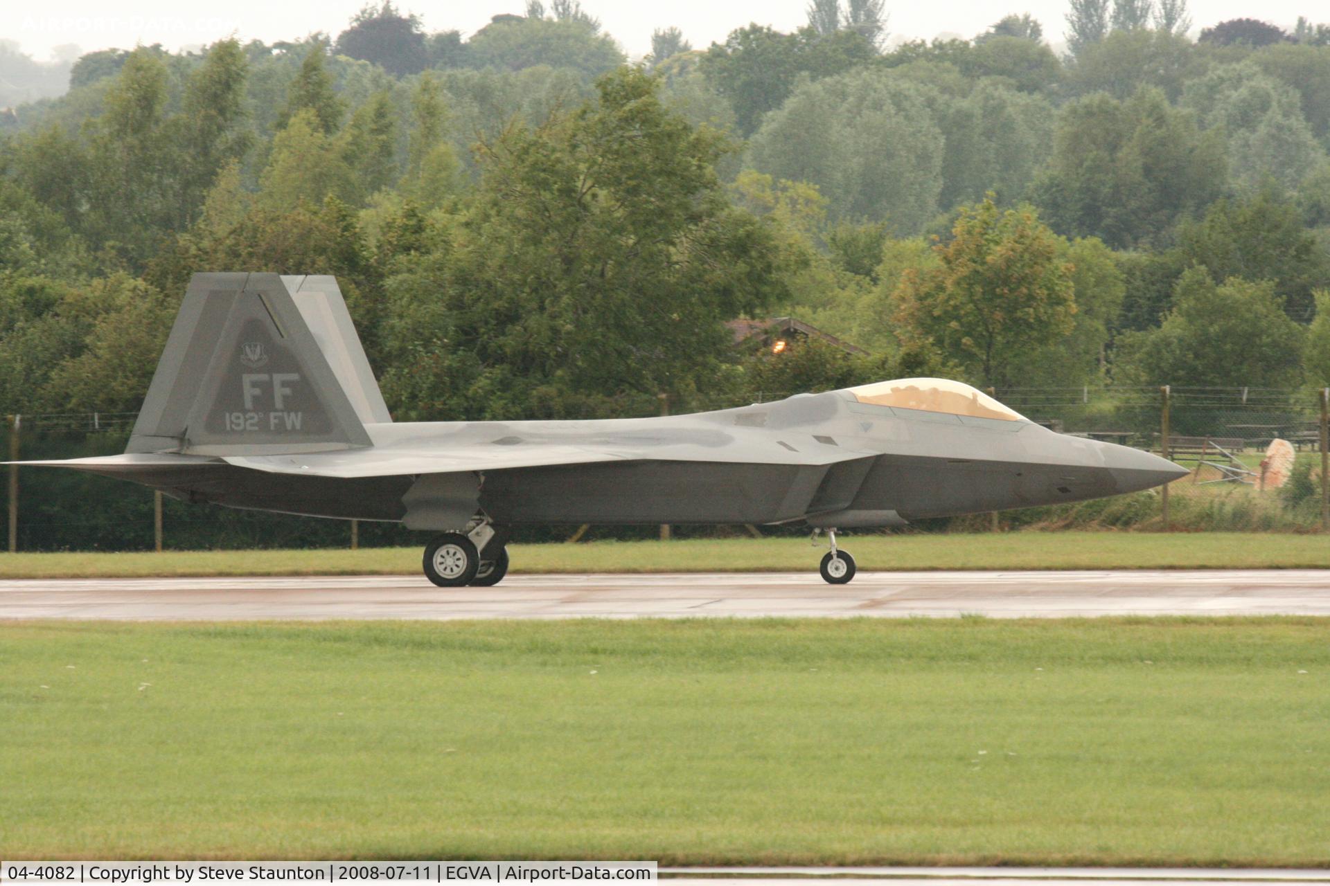 04-4082, 2004 Lockheed Martin F-22A Raptor C/N 4082, Taken at the Royal International Air Tattoo 2008 during arrivals and departures (show days cancelled due to bad weather)