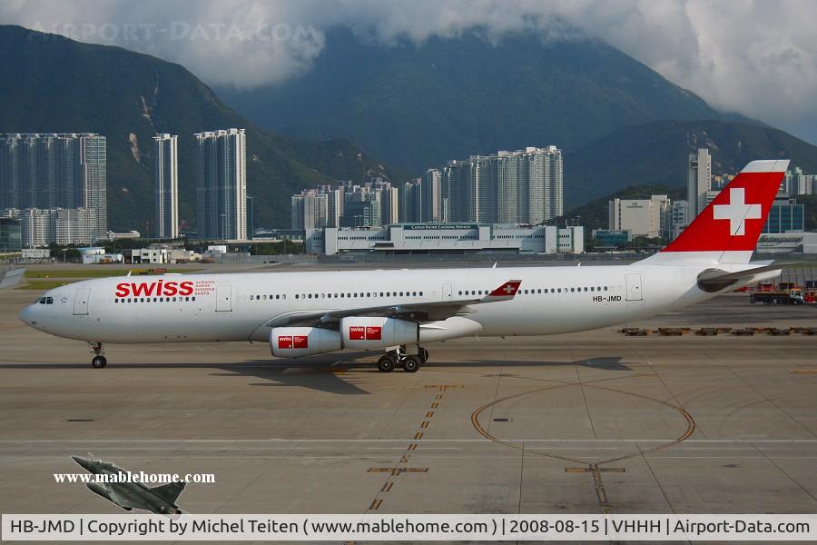 HB-JMD, 2003 Airbus A340-313 C/N 556, Swissair arriving at Hong Kong