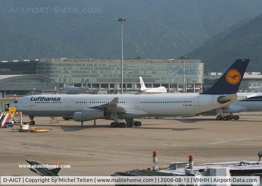 D-AIGT, 1999 Airbus A340-313 C/N 304, Lufthansa parked at Hong Kong