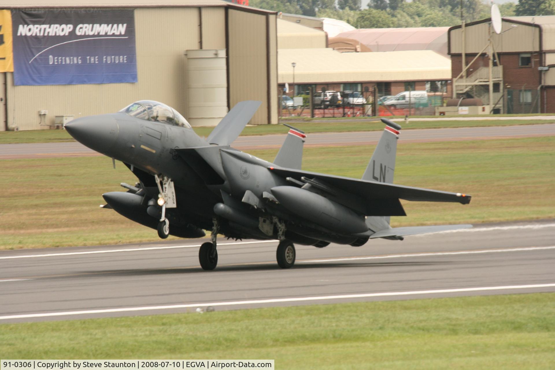 91-0306, 1991 McDonnell Douglas F-15E Strike Eagle C/N 1213/E171, Taken at the Royal International Air Tattoo 2008 during arrivals and departures (show days cancelled due to bad weather)