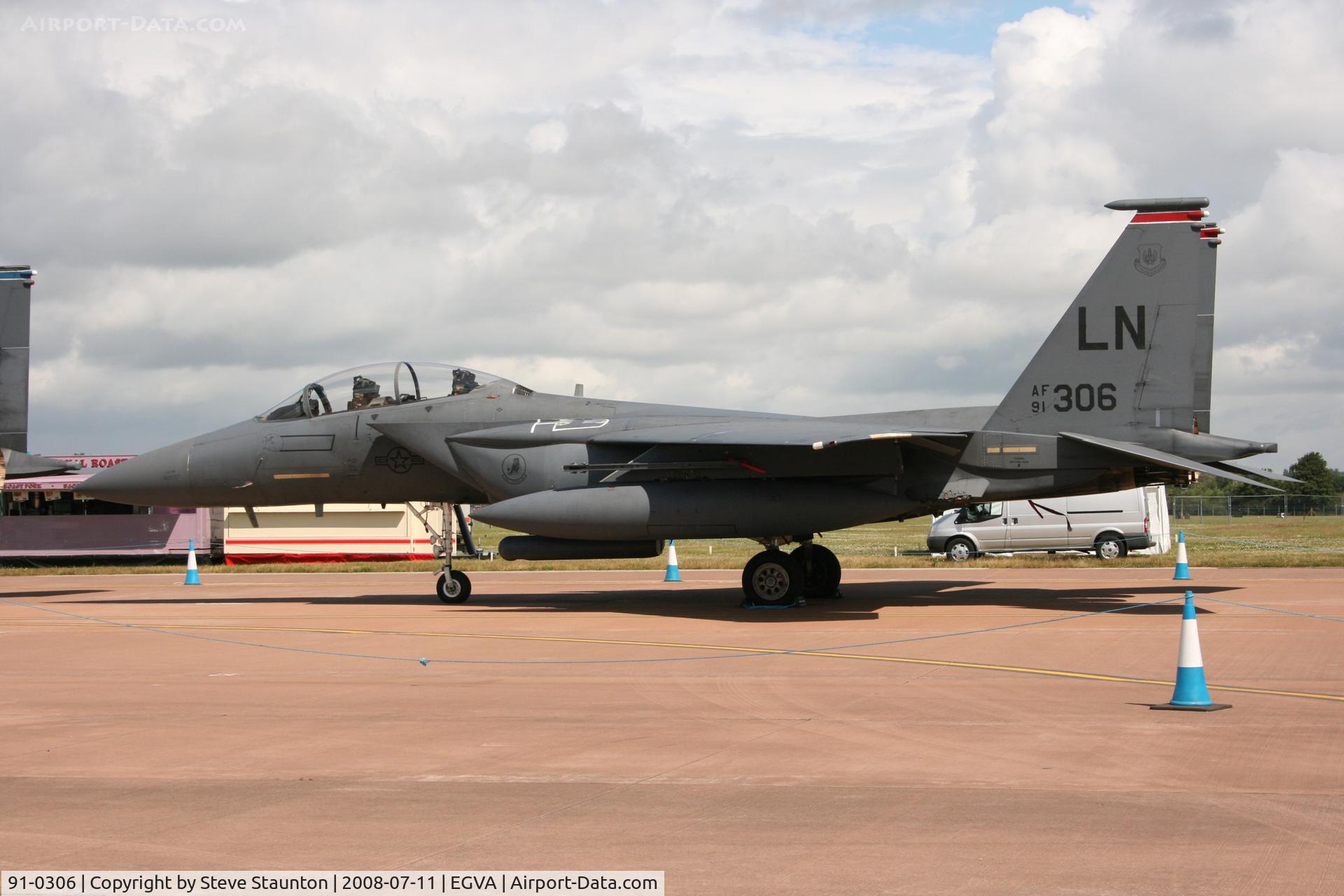 91-0306, 1991 McDonnell Douglas F-15E Strike Eagle C/N 1213/E171, Taken at the Royal International Air Tattoo 2008 during arrivals and departures (show days cancelled due to bad weather)