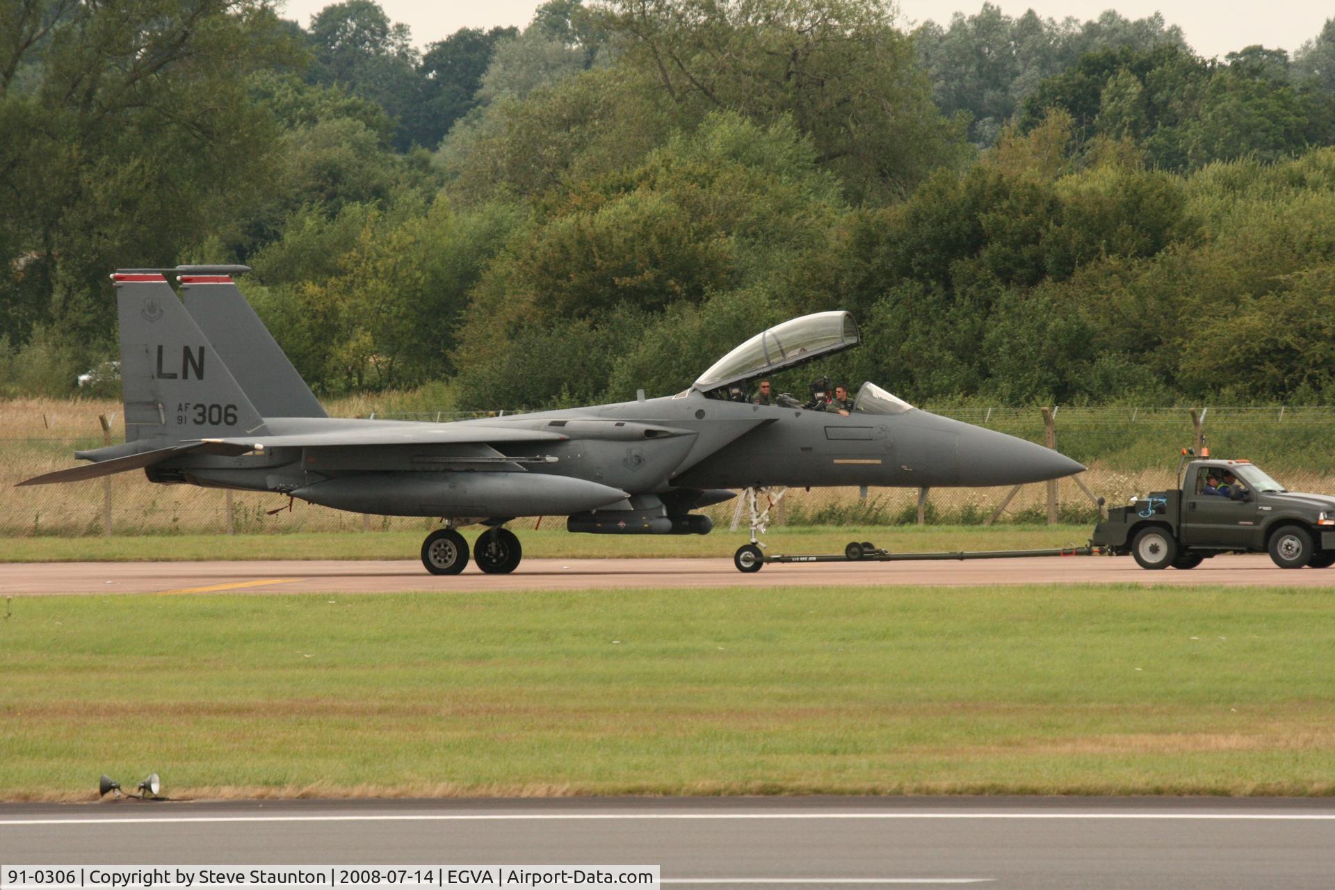 91-0306, 1991 McDonnell Douglas F-15E Strike Eagle C/N 1213/E171, Taken at the Royal International Air Tattoo 2008 during arrivals and departures (show days cancelled due to bad weather)